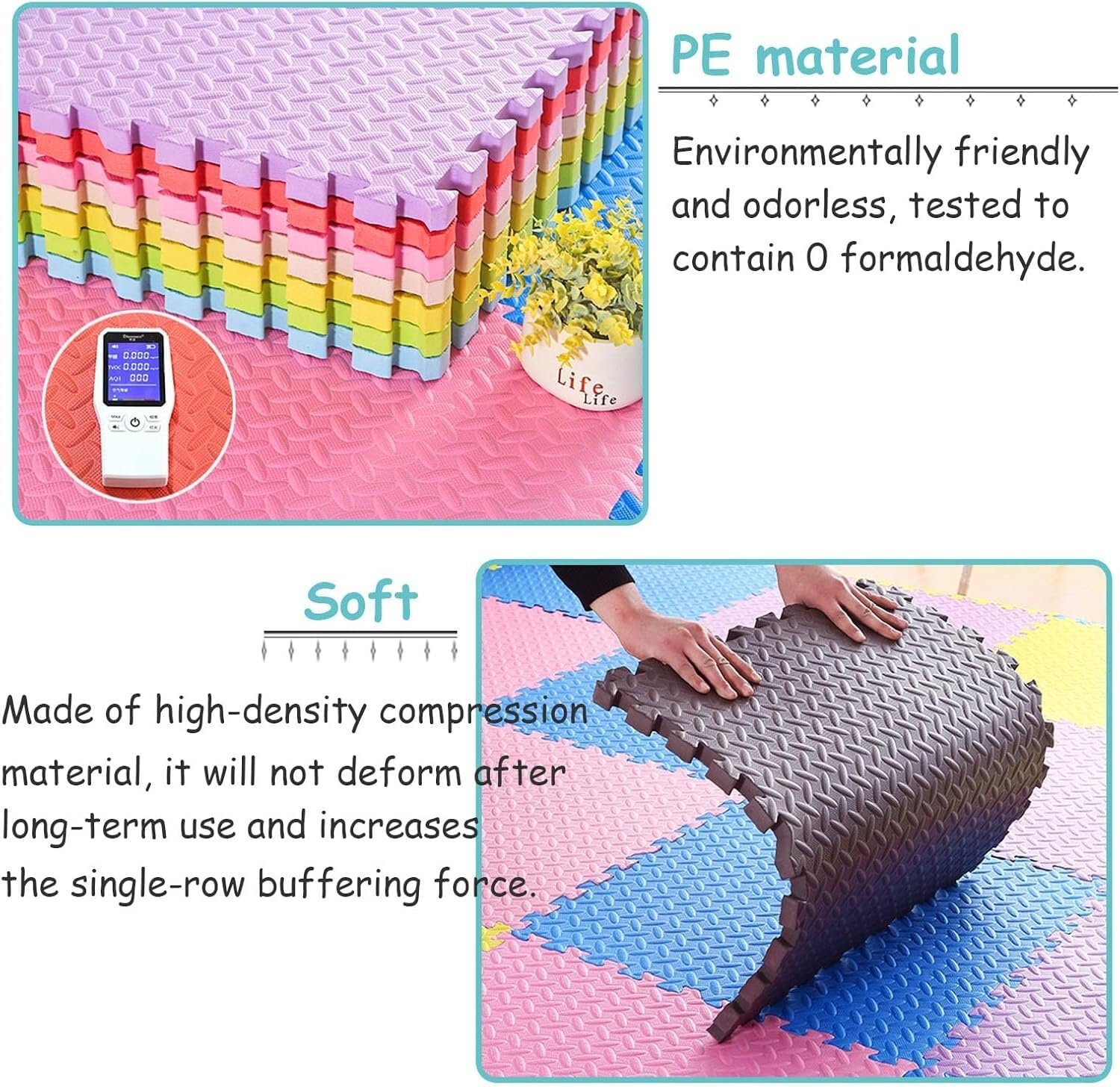 Miękkie piankowe płytki podłogowe mata do ćwiczeń - 36 szt. 30 x 30 cm tkany dywan kwadratowa mata do zabawy puzzle (beżowy + różowy + fioletowy)