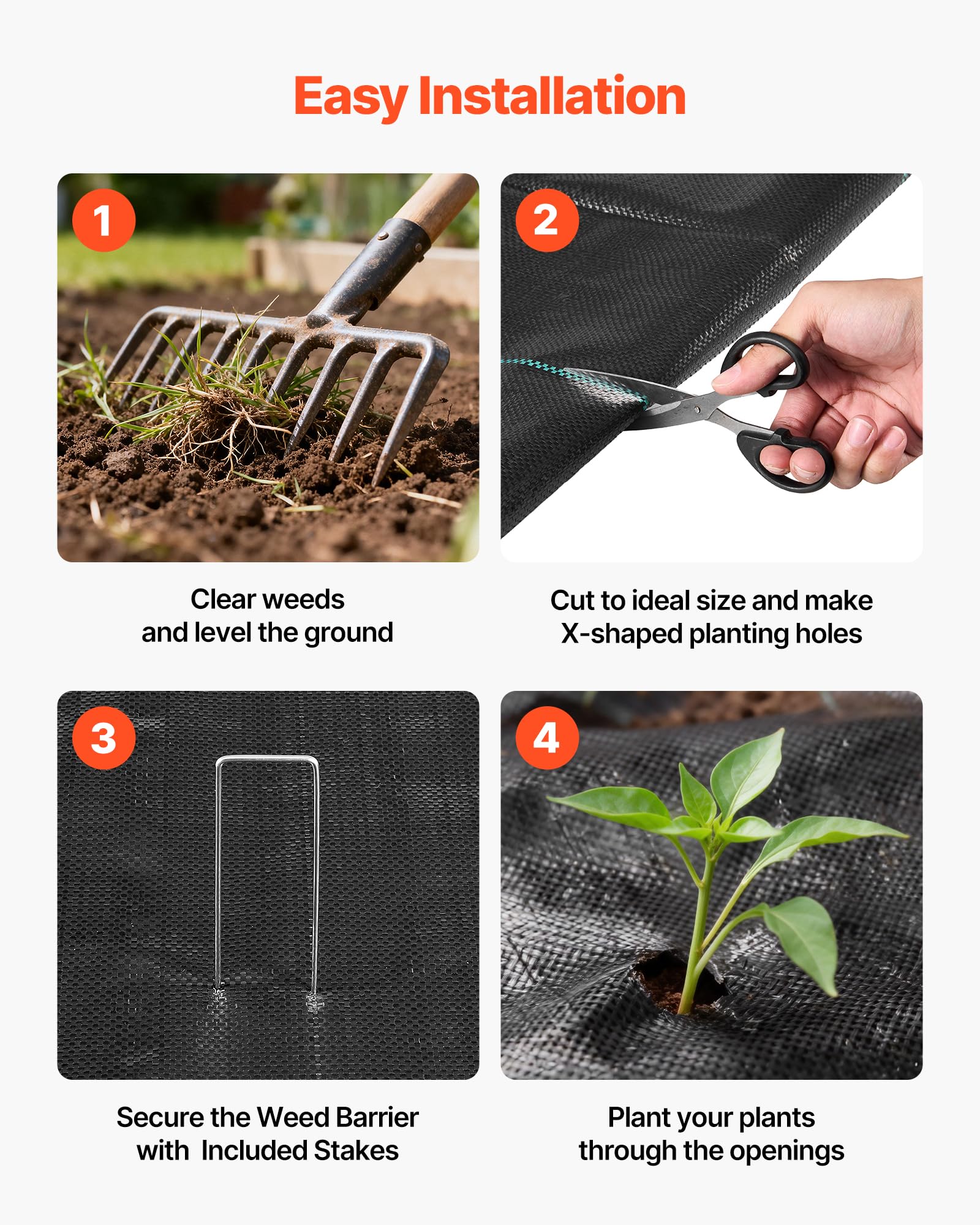 VEVOR Telo Anti Erbacce 2X 1,2x15,2 m Tessuto Pacciamante da Giardino 90 g/m², Tappetino Anti Erbacce in Polipropilene, Barriera Pacciamante per Serre, Giardino, Fattoria, Prato, Paesaggistica, Nero