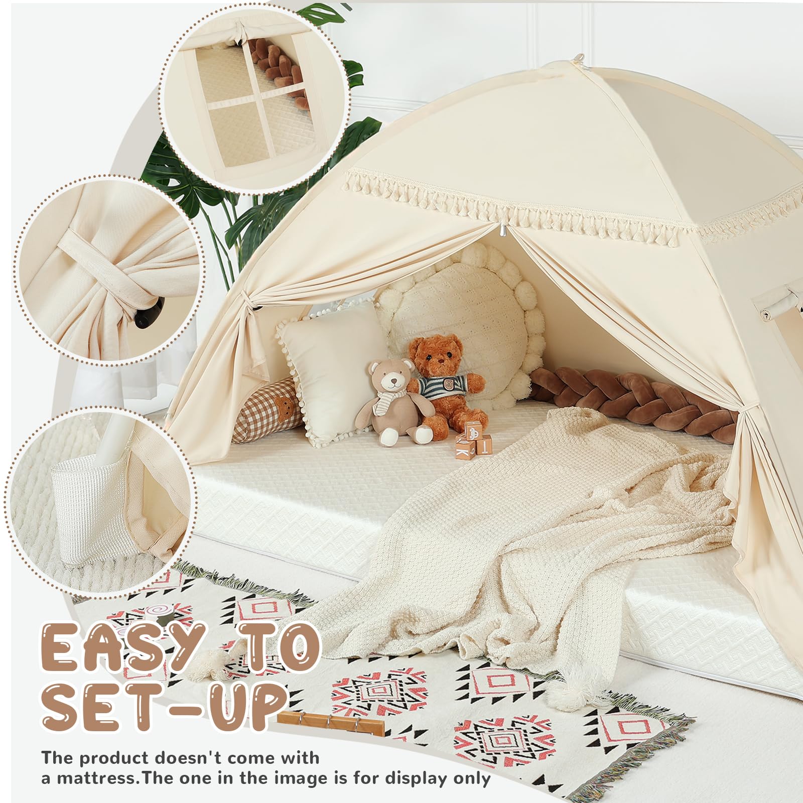 Sumbababy Tipi para Niños en Interiores: Tiendas de Campaña para Niños con Dosel Doble, Tipi para Niños y Niñas, Casa de Juegos para Bebés en el Interior para Dormir para Sala de Juegos