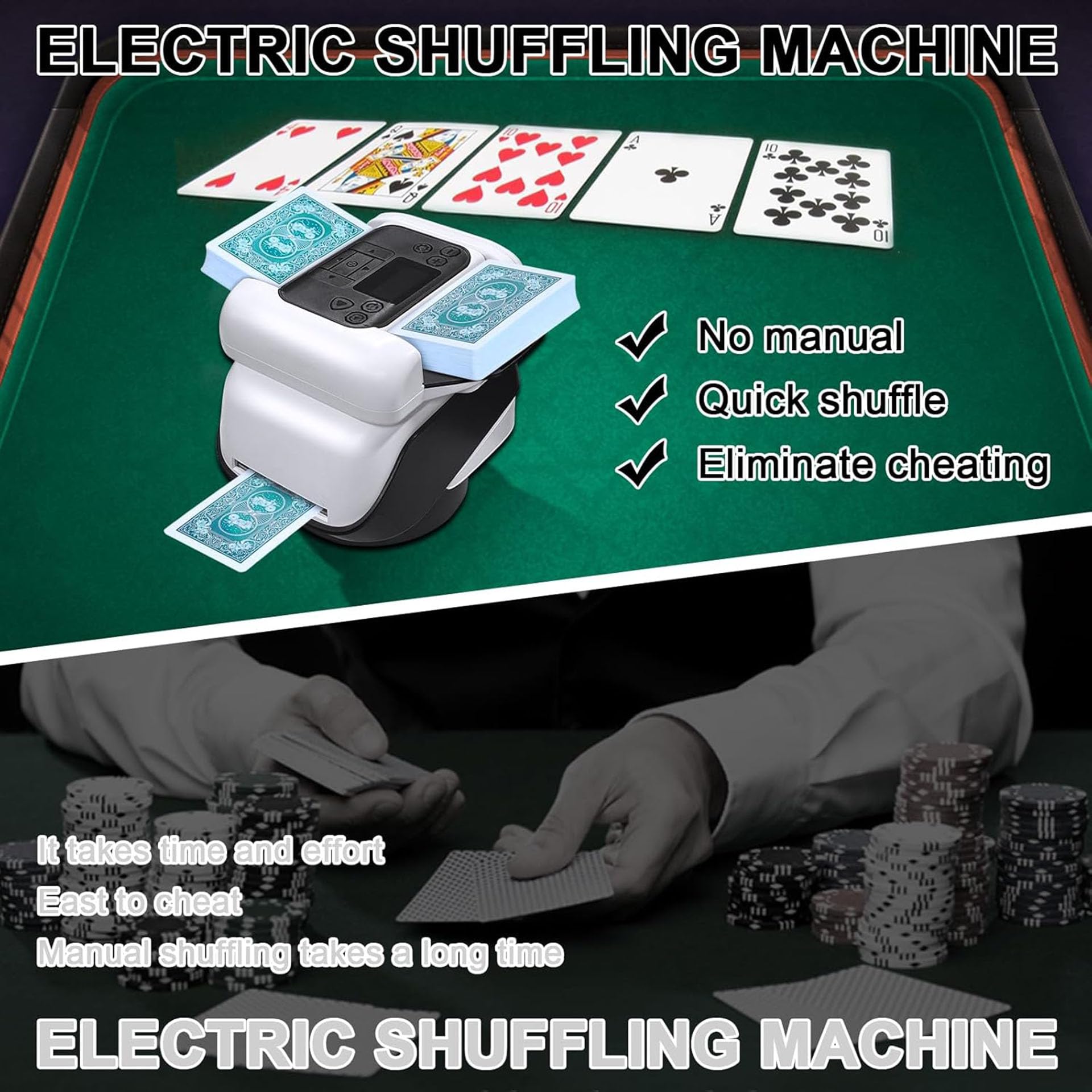 Mélangeur de Cartes Automatique et Croupier 2 en 1 Machine à Battre les Cartes électrique 360°Rotation Distributeur de Cartes pour 1-2 Jeux de Cartes pour UNO Casino Poker Texas Hold'em Jeux de Cartes