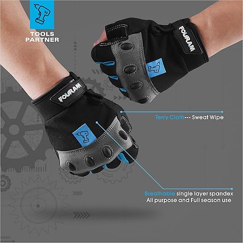 Miniatura 3 de Guantes de trabajo para hombre, guantes mecánicos sin dedos, Shock-Grip, Anti-Collision FOUR-AM para hombres y mujeres