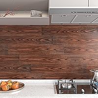 Vista 7 de FunStick Azulejos de suelo de madera marrón de 6 x 36 pulgadas, impermeables, de madera de nogal, azulejos de vinilo para despegar y pegar