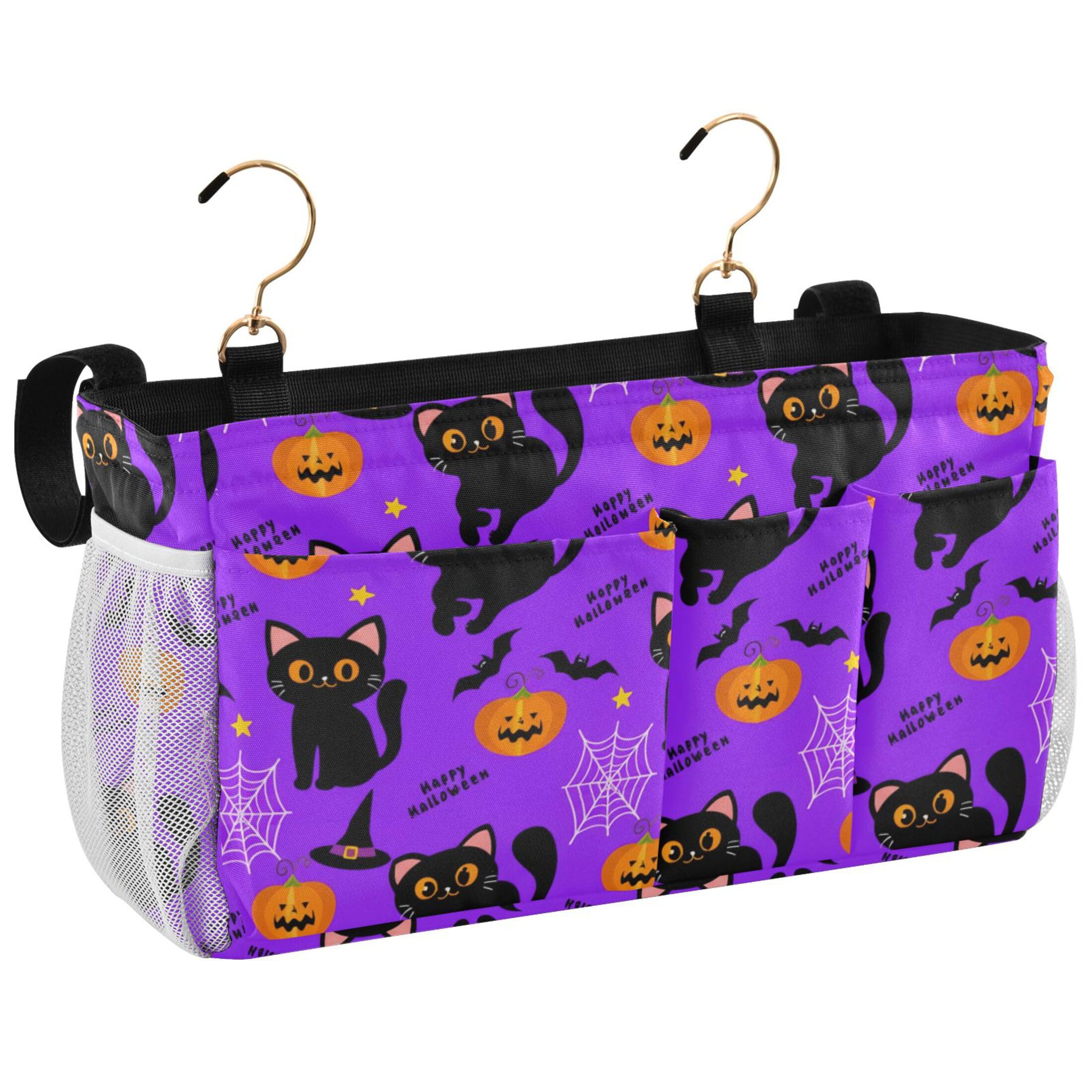 Burbuja Cats Pumpkins Bedside Caddy Hanging Storage Organizer with 2 Straps and Hooks for Home College Dorm Bunk Bed Hospital Bed Crib