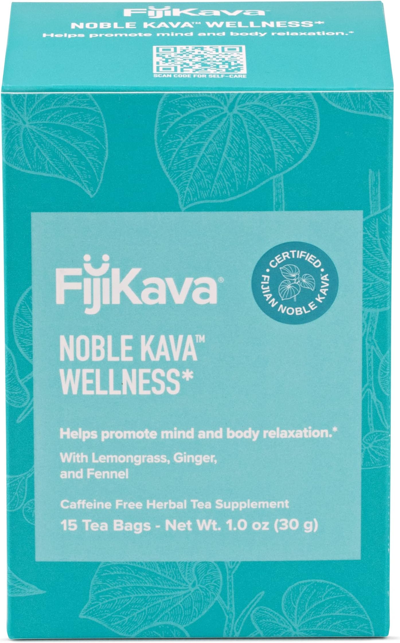 FijiKava, Noble Kava Wellness Tea - Lemon Ginger, Mind & Body Relaxation, Caffeine Free Herbal Tea (15 Count, Pack of 1)