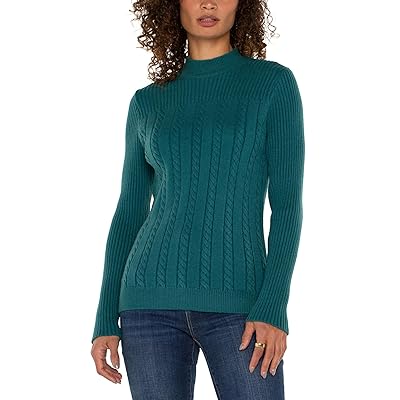Liverpool Los Angeles Long Sleeve Mock Neck Cable Sweater Women