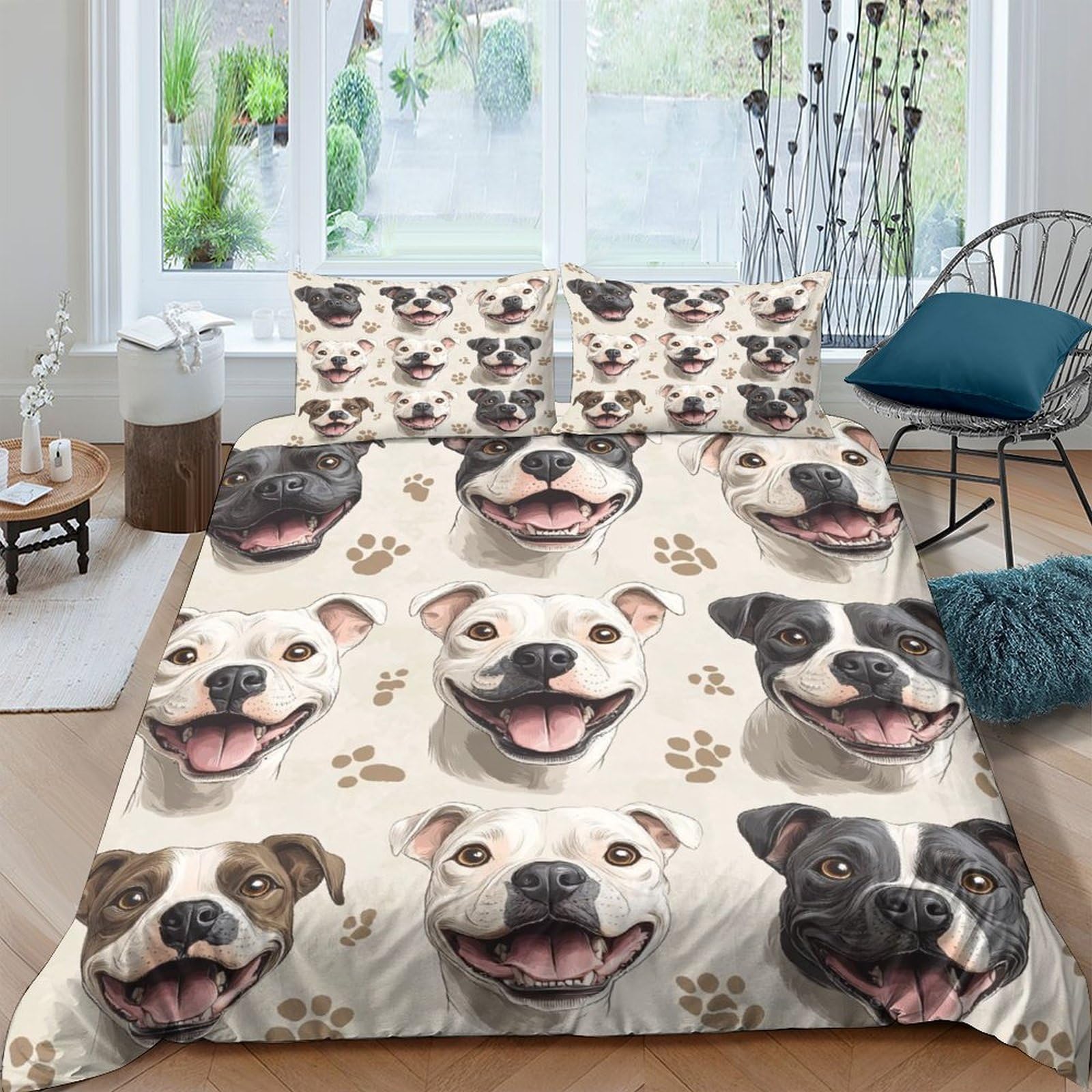Ctjqhvkz Style-4 3D Printed Smiling Dog Faces Fitted Sheet Microfiber Soft Animal Paw Bed Cover For Bedroom Dorm Mattress Protection Decor Single（135X200cm）