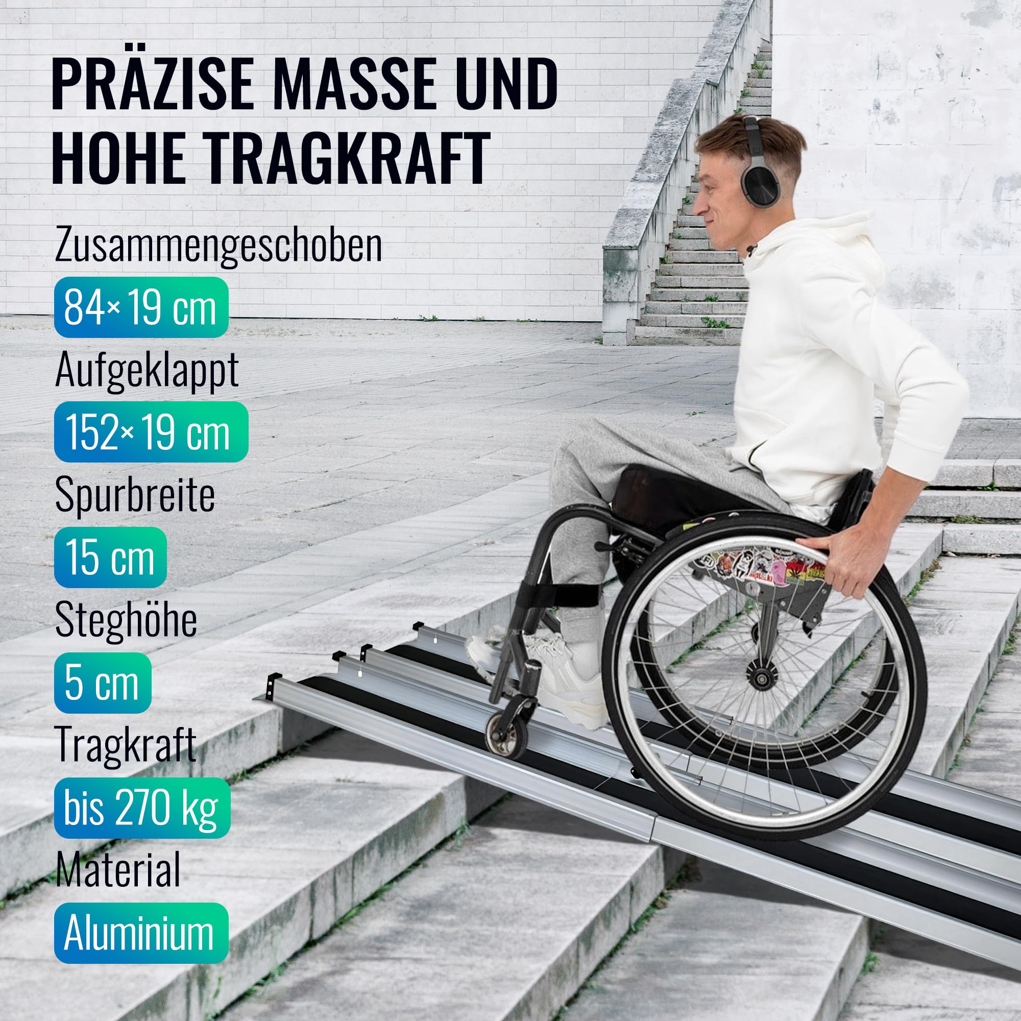 Rampa de aluminio para silla de ruedas, rampa telescópica plegable, de aluminio, rampa telescópica, 152 cm