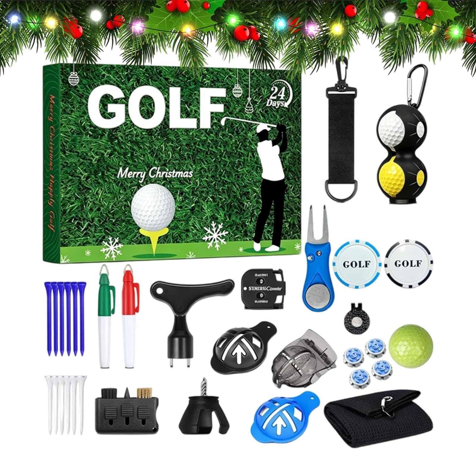 Boże Narodzenie odliczanie zestaw akcesoriów golfowych z ręcznikiem