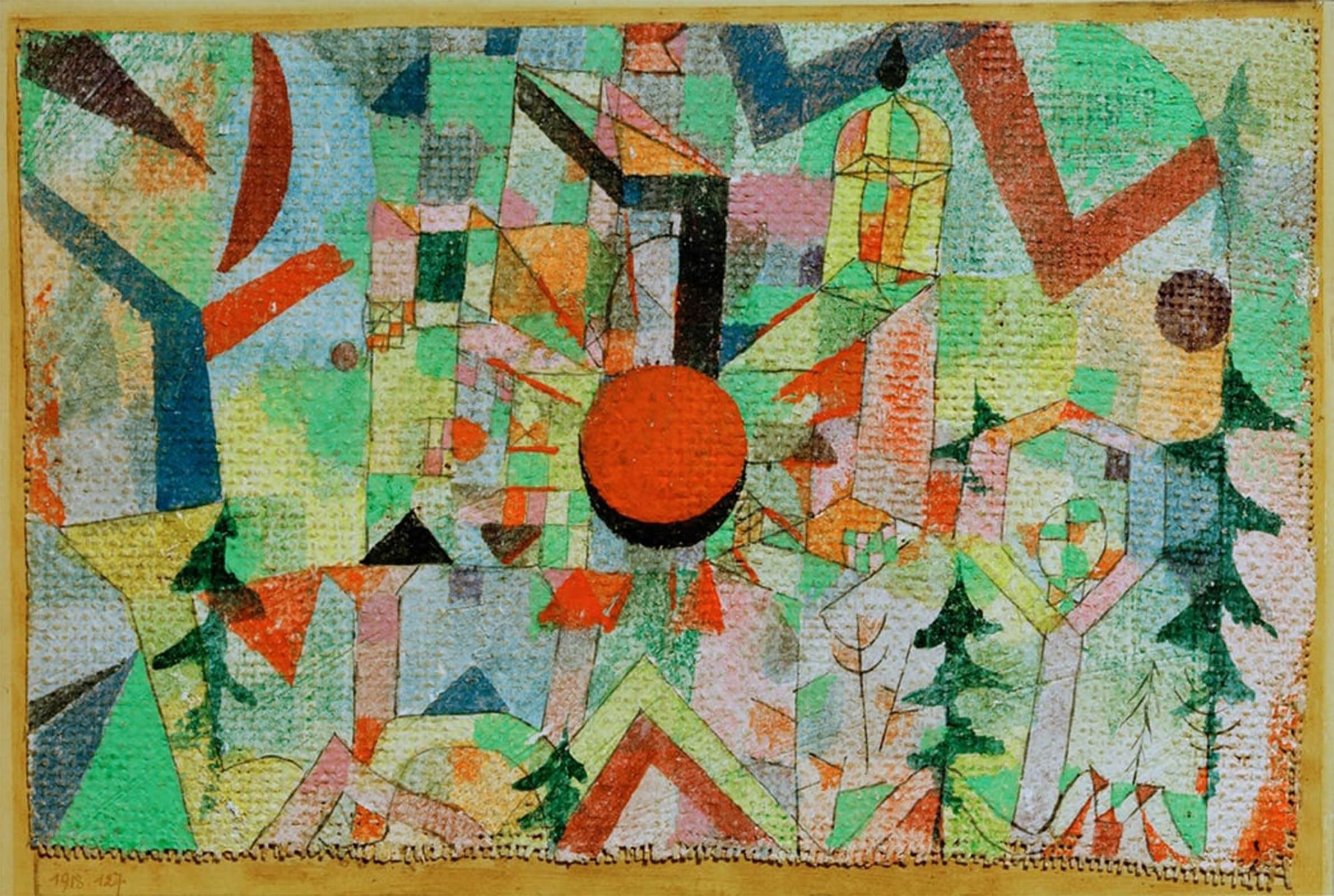SERENDIPITP Vintage Picture Print on Canvas Wall Art Poster Castle with setting sun by Paul Klee Artwork Print Poster for Wall Decor 60x90cm