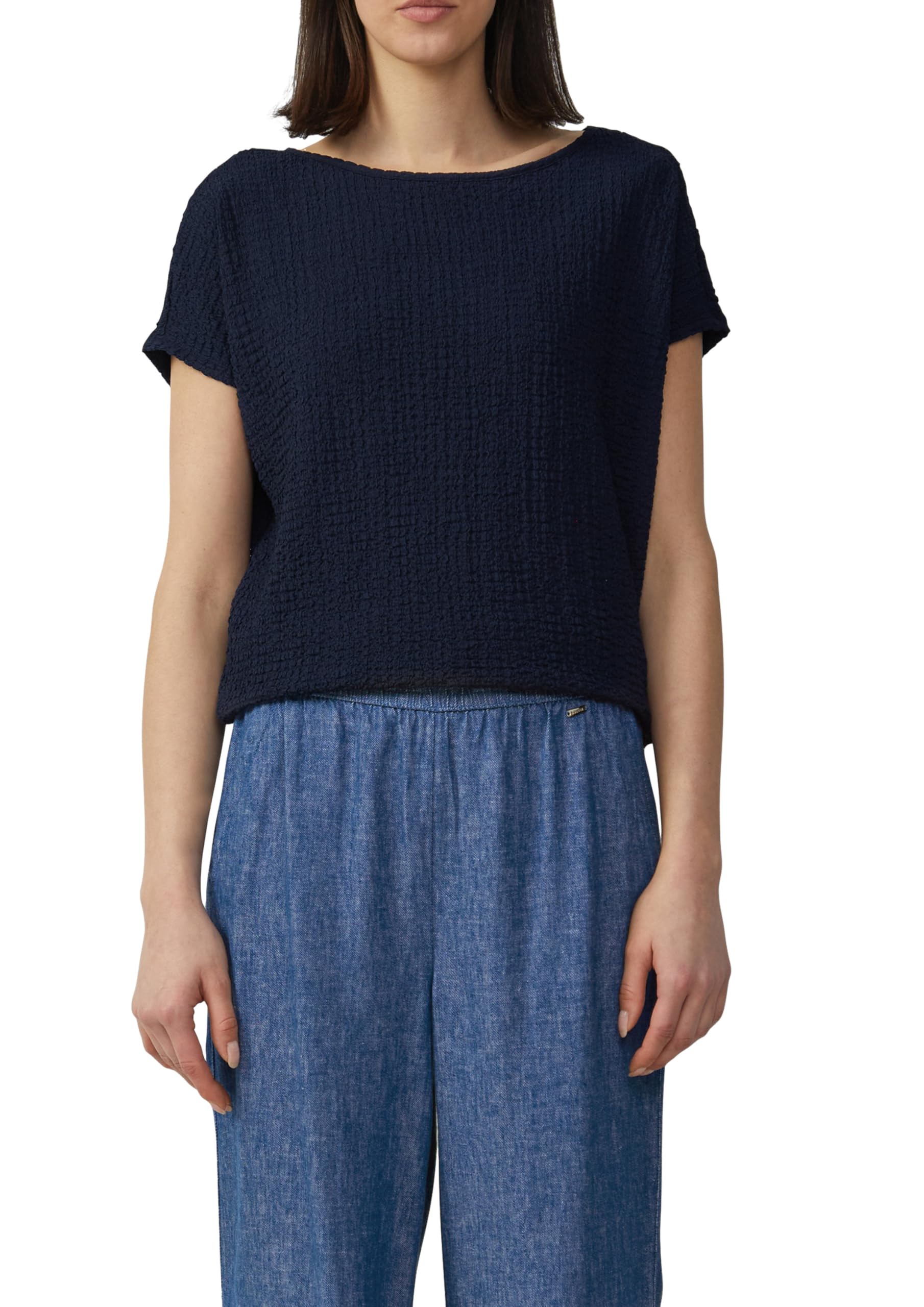 S.oliver Women's 5959_Navy Relaxed Fit Textured Shirt