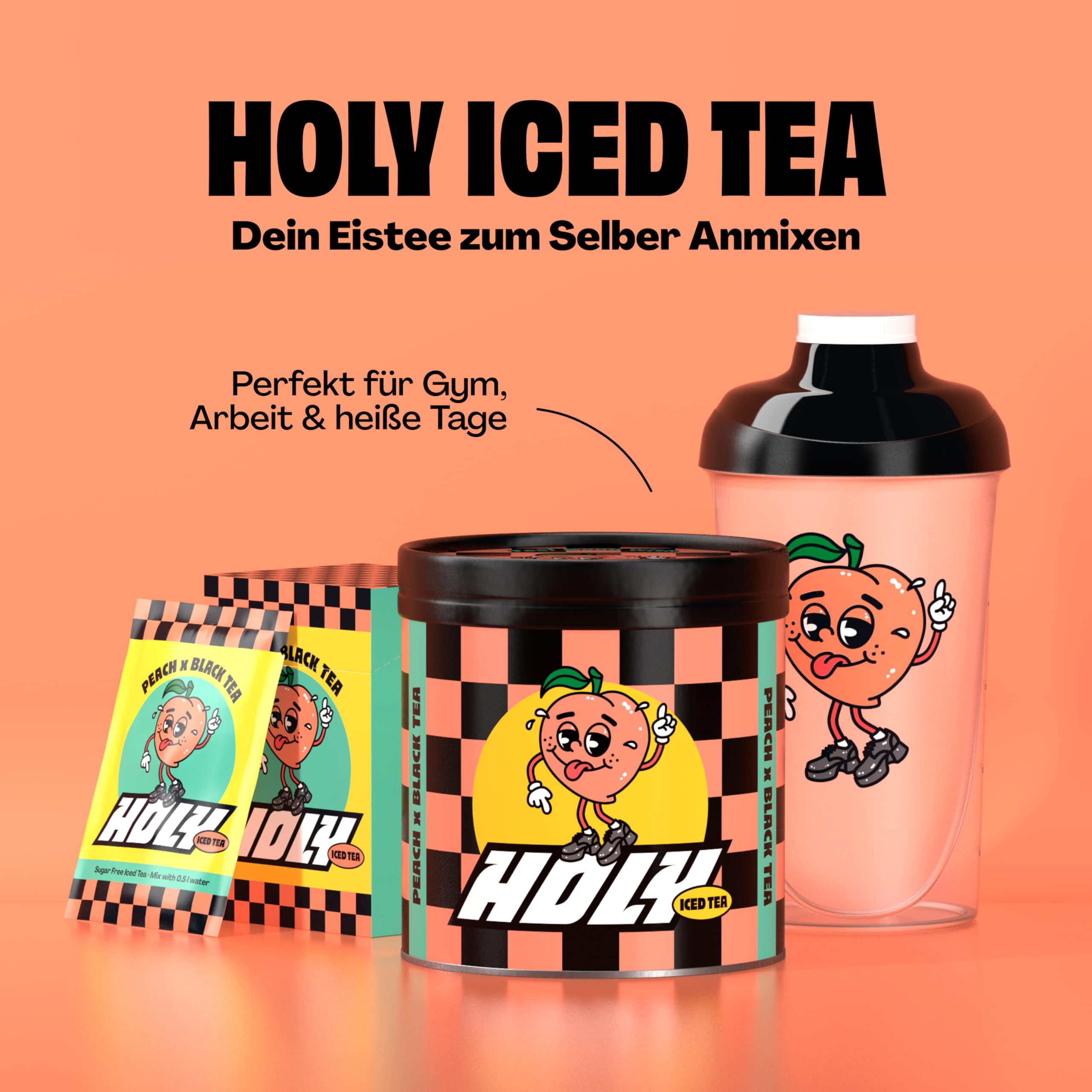 HOLY Iced Tea Pulver Peach x Black Tea – Zuckerfreier Eistee 50 Portionen Schwarztee Pulver Antioxidantien Relax Formel Vegan natürliche Fruchtaromen
