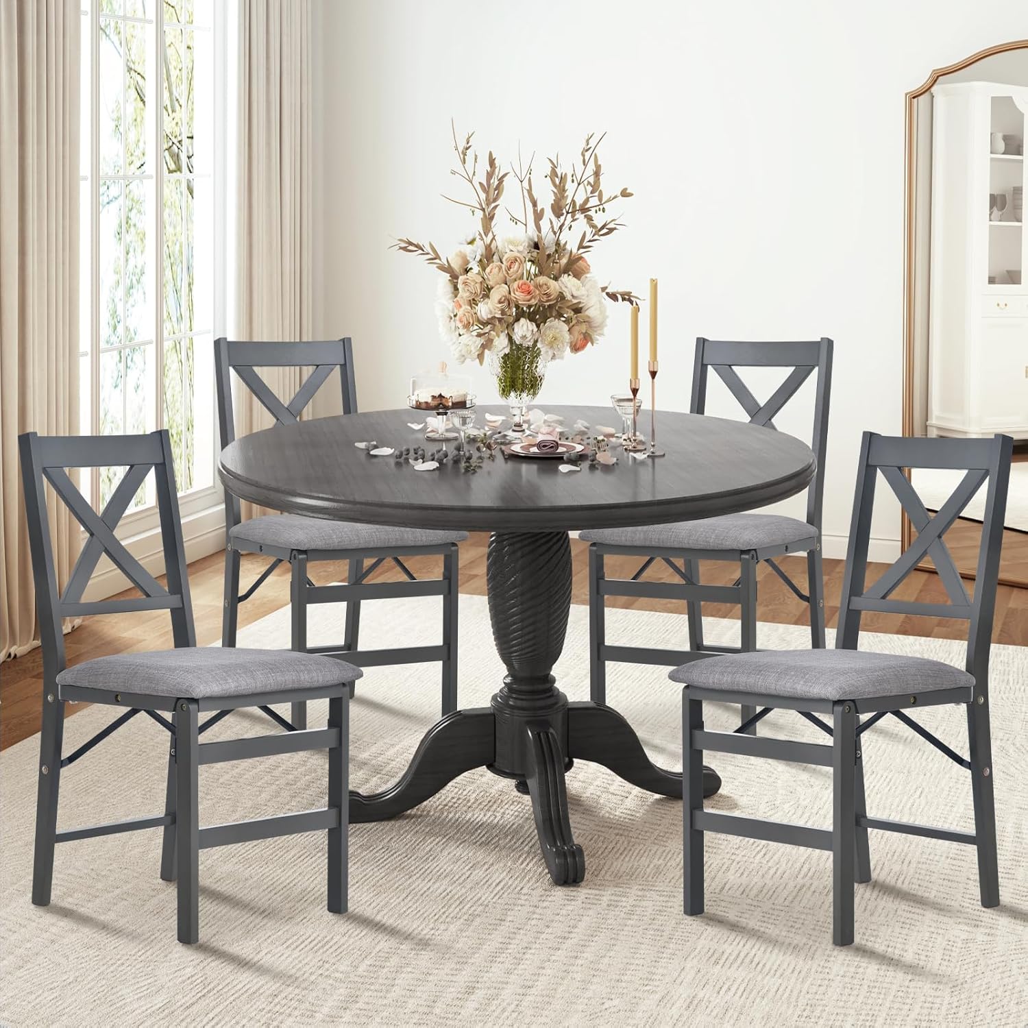 COLAMY Folding Dining Chairs Set of 4 – Dark Grey Upholstered Dining Room Chairs with Wooden Frame, Pre-Assembled, Space Saving Modern Kitchen & Dining Room Furniture for Small Spaces Dark Grey Set of 4 Folding Dining Chairs