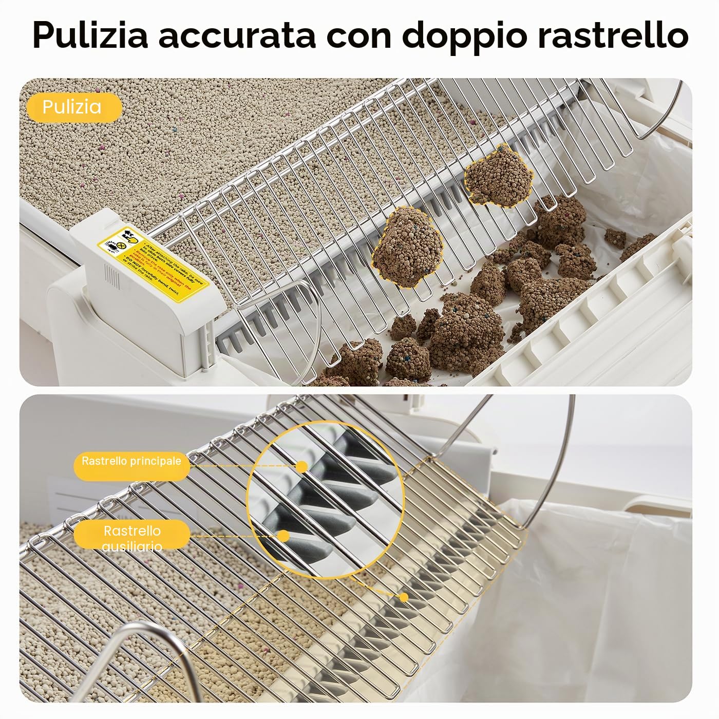 UBPET C31 Lettiera Autopulente per Gatti, Lettiera Aperta Autopulente con Controllo App, Deodorizzatore, Sistema a Doppio Rastrello, Grande Capacità, per Più Gatti