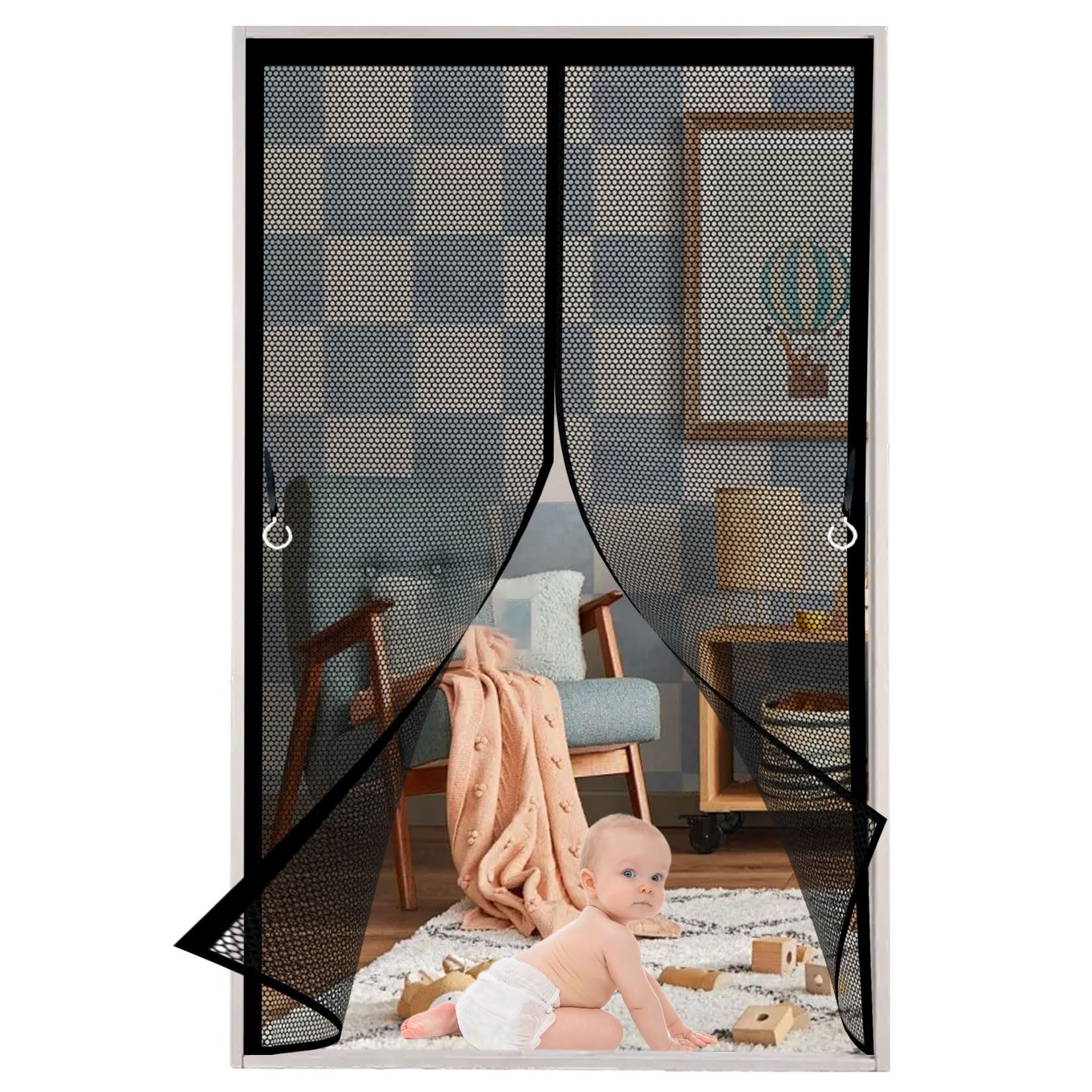 Liujyuan Black Magnetic Fly Screen Door 126 X 198 Cm Powerful Magnets, Self-Sealing, Polyester Screen Mesh Curtain Lets Fresh Air, Easy To Install Pet And Kid Friendly,