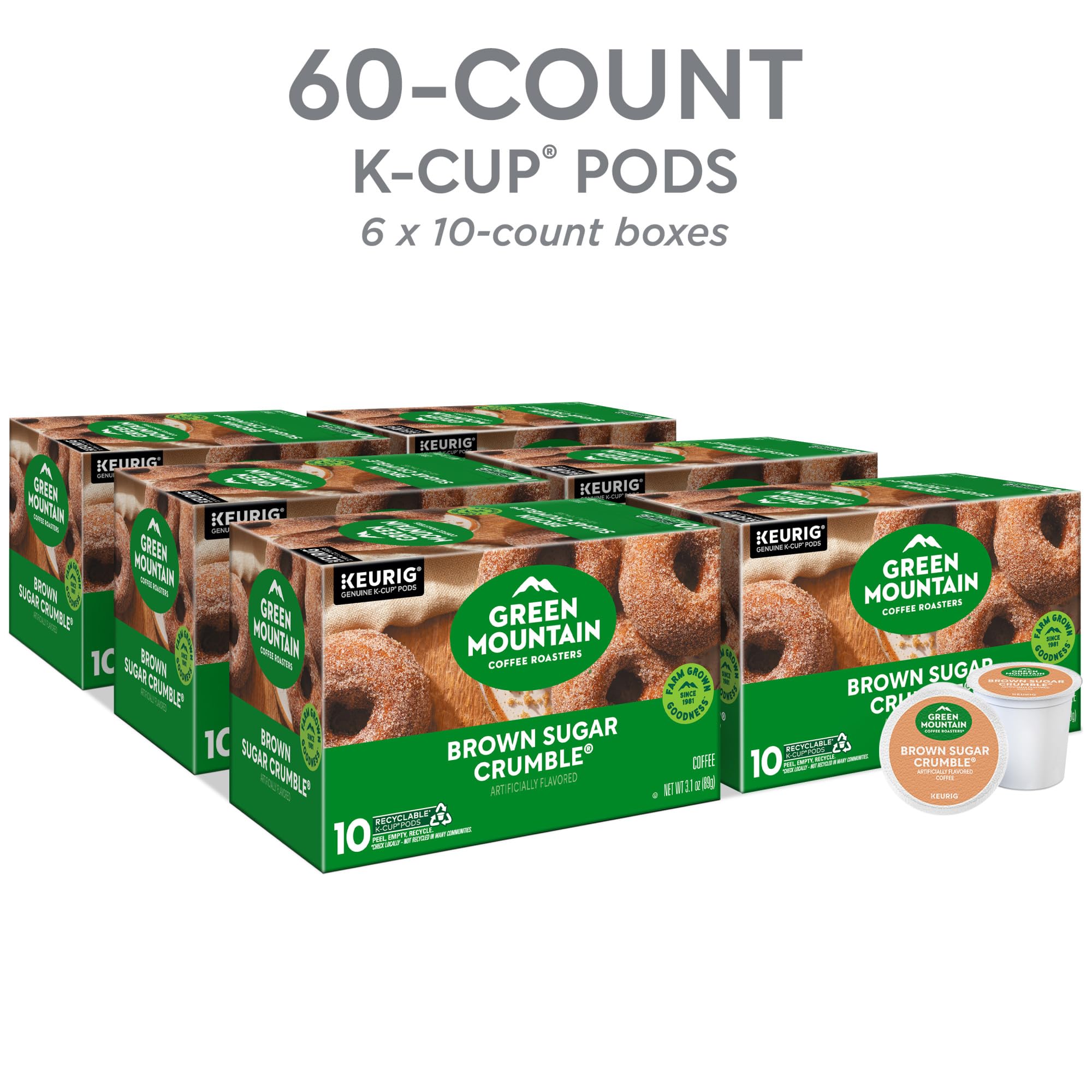 Amazon.com: Green Mountain Coffee Roasters Brown Sugar Crumble Keurig Single-Serve  K-Cup pods, Medium Roast Coffee, 60 Count (6 Packs of 10) : Grocery &  Gourmet Food