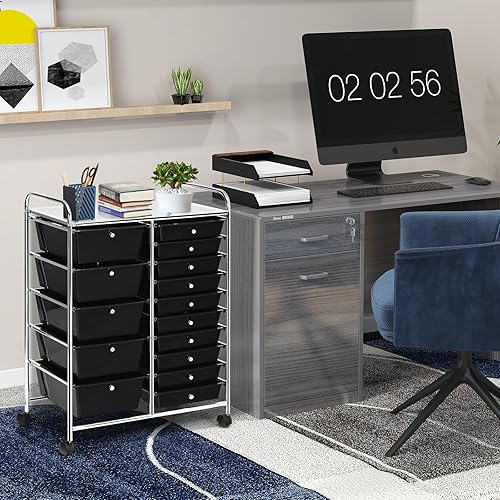 Miniatura 2 de Carrito de almacenamiento con ruedas de 15 cajones, organizador de manualidades con ruedas bloqueables para herramientas, artes, álbumes de