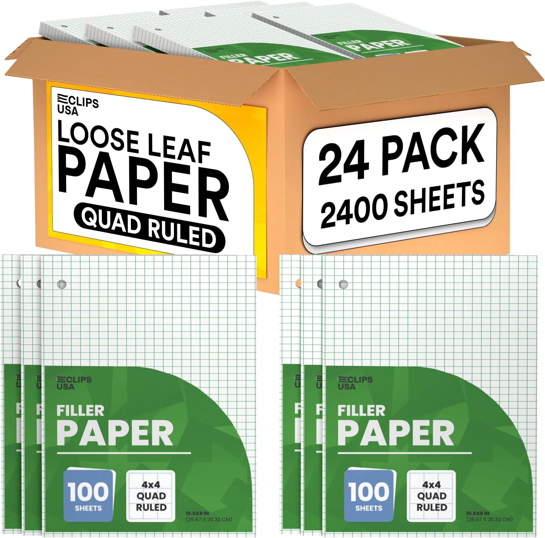 Sponsored Ad - Loose Leaf Graph Paper (24 Pack), 4 x 4 An Inch Quad Ruled Graph Paper, 10.5” x 8” Graphing Paper, 100 Per Sheets Per Pack, 60 gsm (24 Pack)
