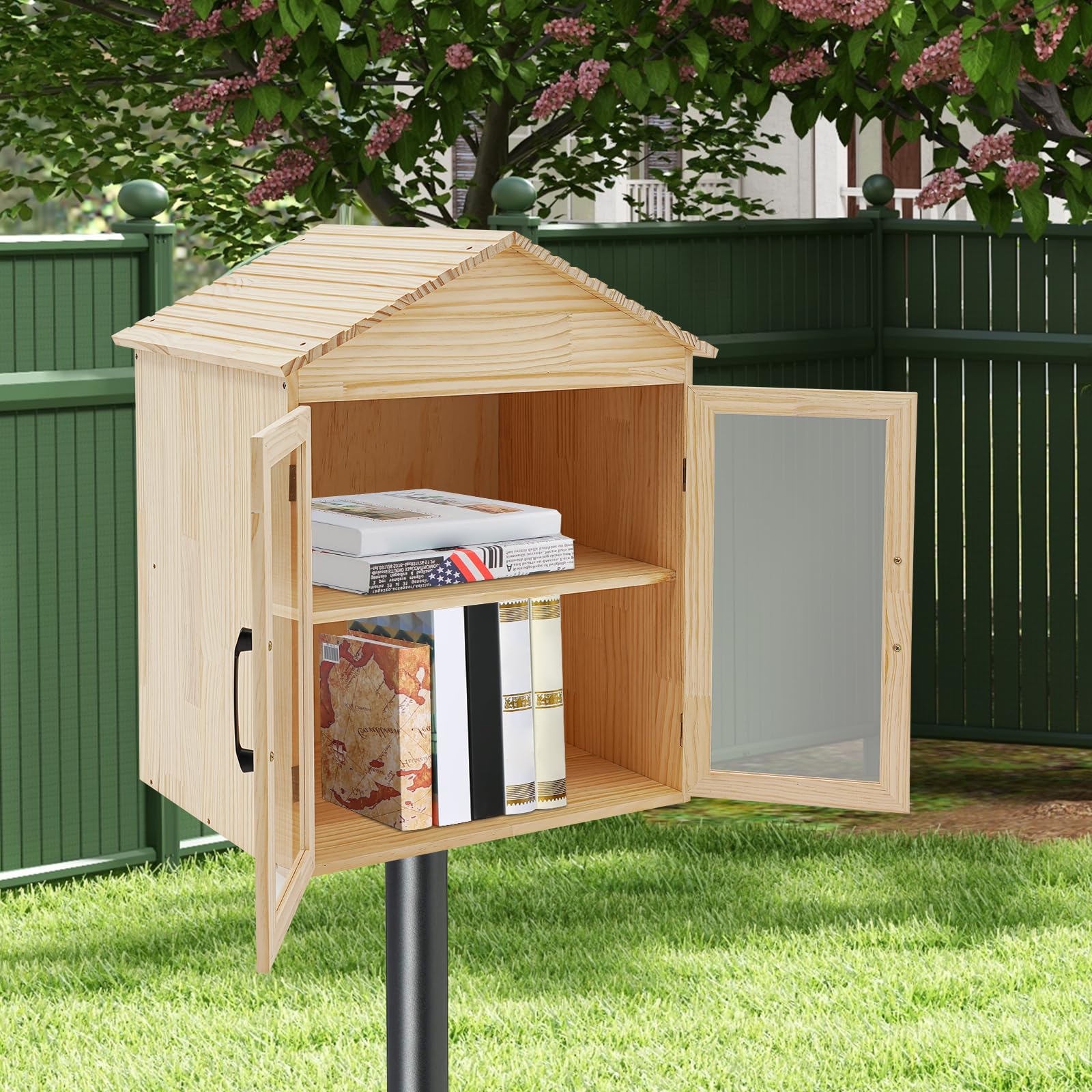 Outdoor Library Book Box, Double Literaturaustauschbox, Bücheraufbewahrung, Kleiner Holz Bücherbox für Heimwerker, Nachbarschaften, Gemeinschaft und Schulen