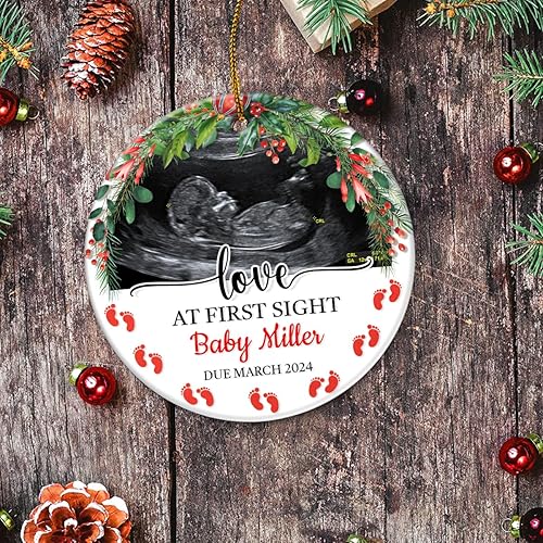 Miniatura 6 de wowcugi Adornos personalizados para anuncio de embarazo, sonograma, ultrasonido, adorno de cerámica para la primera Navidad, árbol de Navidad,