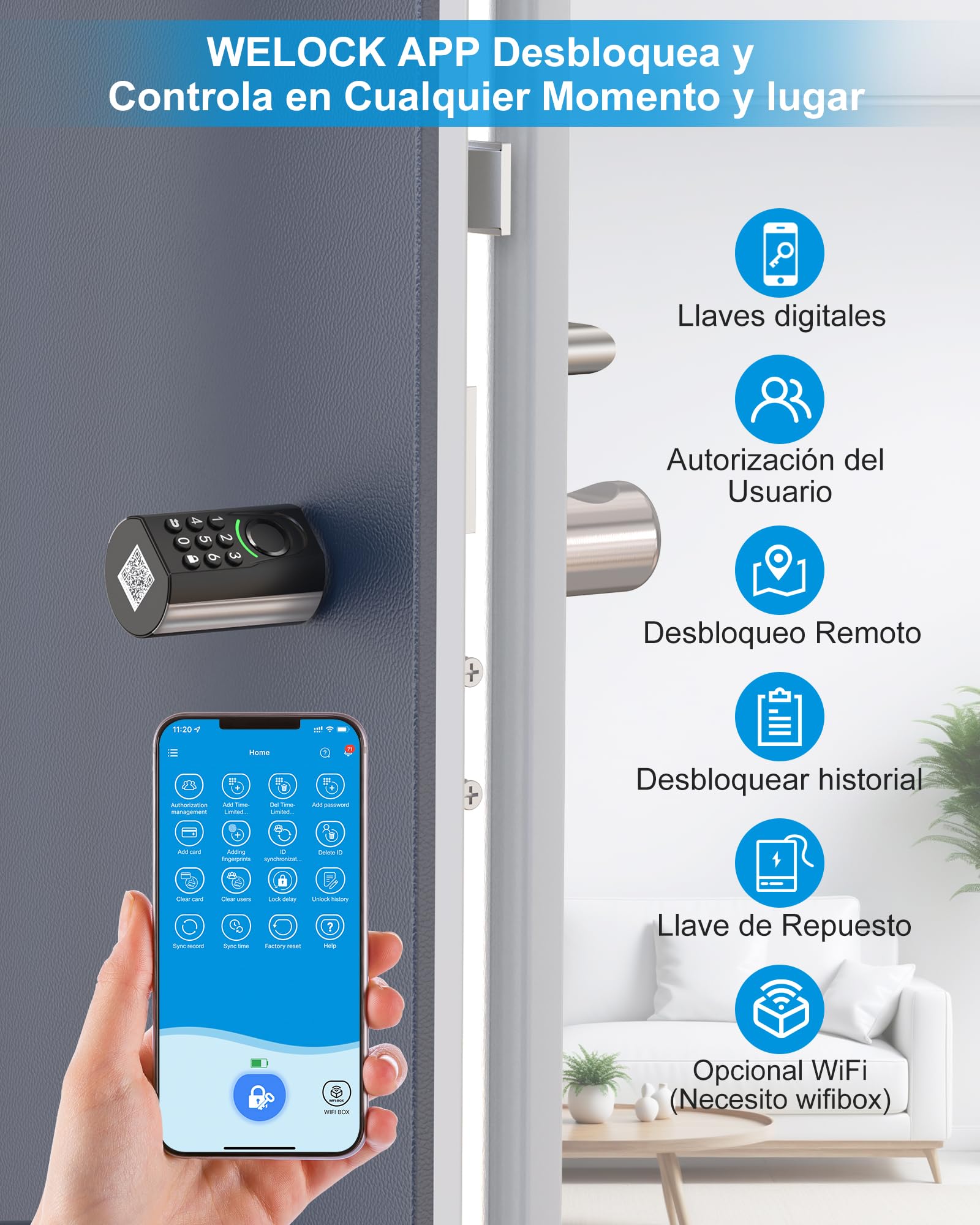 WELOCK U71 Cerradura Electronica con Código,Huella Digital,Tarjeta RFID y APP,Cerradura inteligente WiFi,Smart Lock IP65,cerraduras inteligentes para puertas para puertas de 60-90mm,Fácil de Instalar