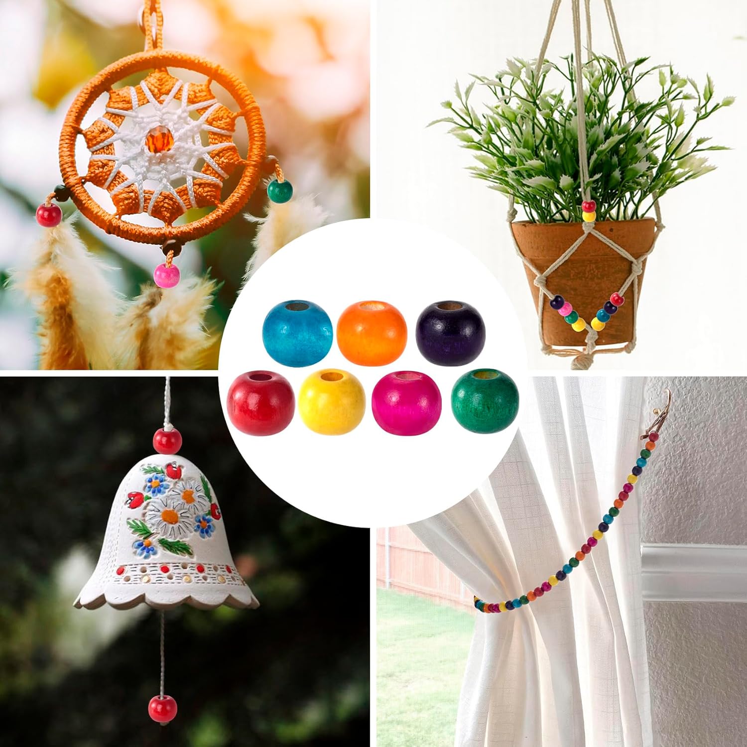 100pcs 9x10mm Wooden Beads for Crafts, Colorful Round Large Hole Wood Hair Bead, Lightweight Wooden Spacer Beads for Macrame Necklace Bracelet DIY Craft Handmade Decor - Image 7