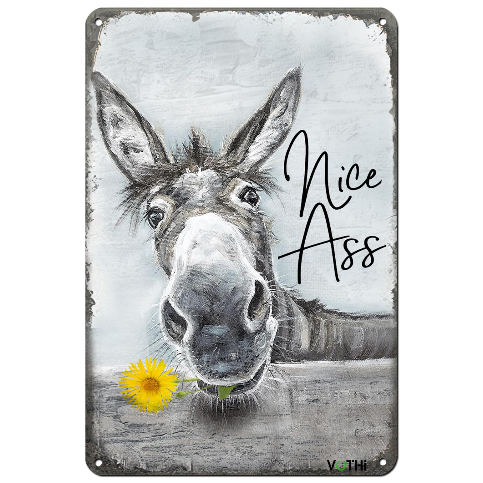 VOTHI Funny Donkey Sunflower Bathroom Metal Tin Sign, 8x12 Inch Wall Art, Retro Humorous Animal Decor
