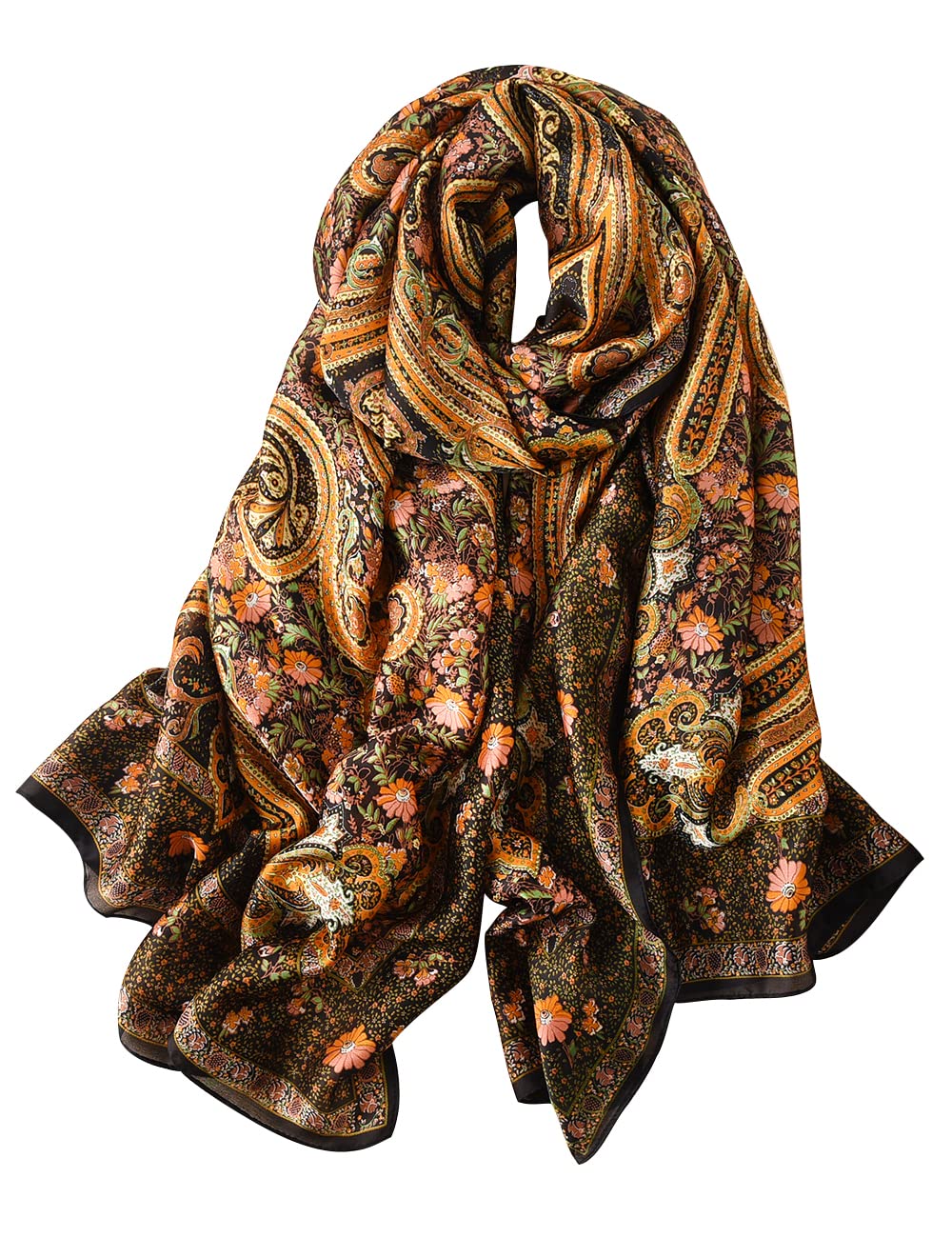 NUWEERIR Womens 100% Large Mulberry Silk Scarf Long Satin Scarf Fashion Designer Scarf Lightweight Wraps