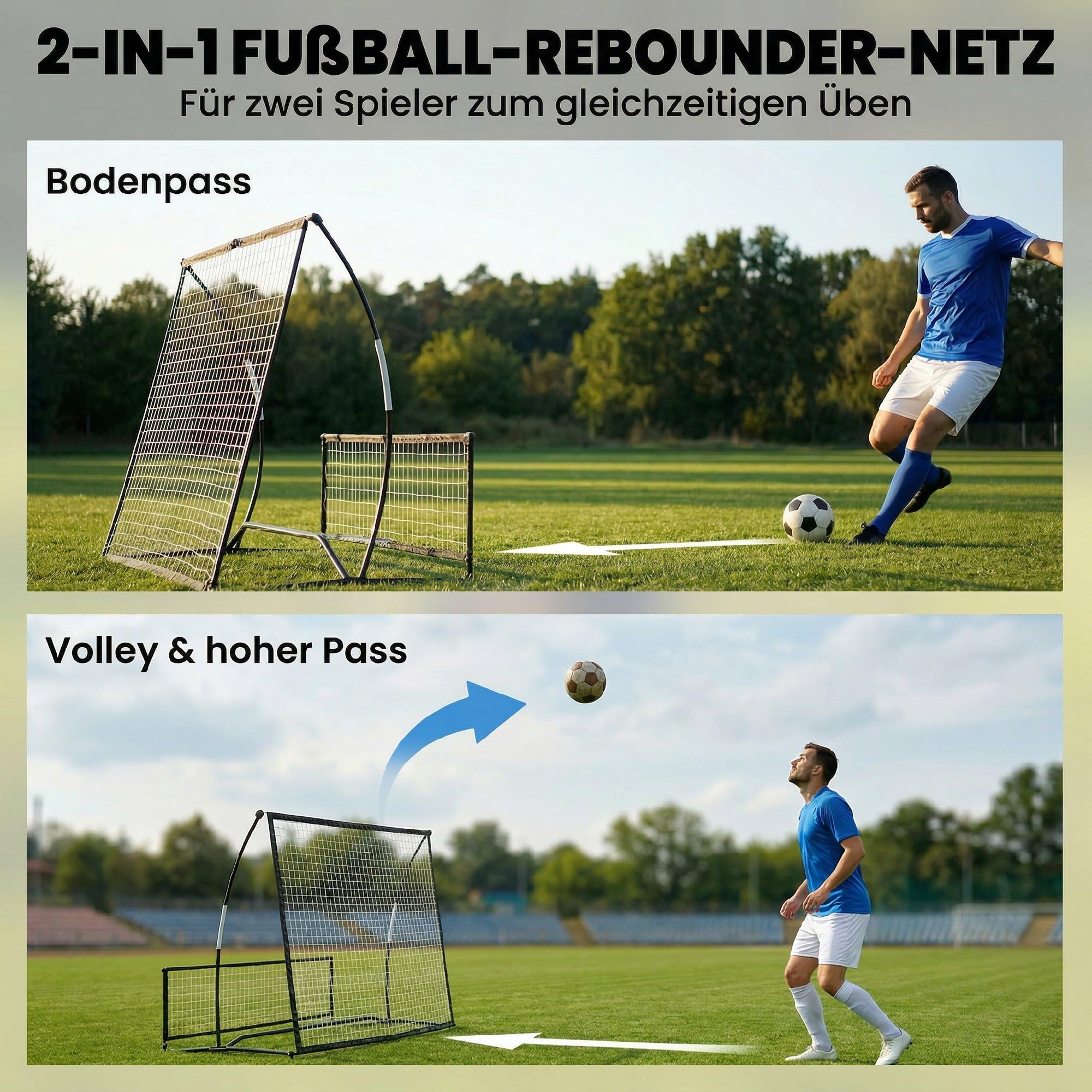 SPORTNOW Rebounder piłkarski 2w1 ściana odbicia siatka 200x94cm Czarny | Dwustronny, składany, bramka Kickback, bramka piłkarska dla młodzieży, ściana odbicia do treningu piłki ręcznej
