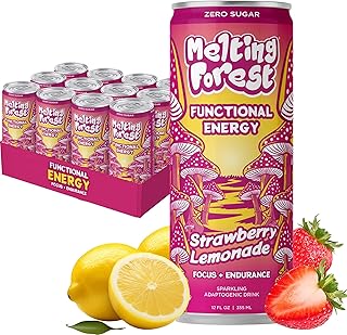 Melting Forest Mushroom Energy Drink, L-Theanine, Cordyceps & Lion's Mane, 150mg of Caffeine, Energy & Focus, Cognitive Function & Mental Clarity, Strawberry Lemonade (12 Pack)