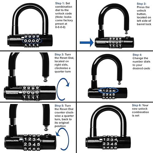 Miniatura 9 de DocksLocks Juego de candado de cable de seguridad (5' a 25') extremos en bucle, resistente a la intemperie, cerradura compacta sin llave en U con