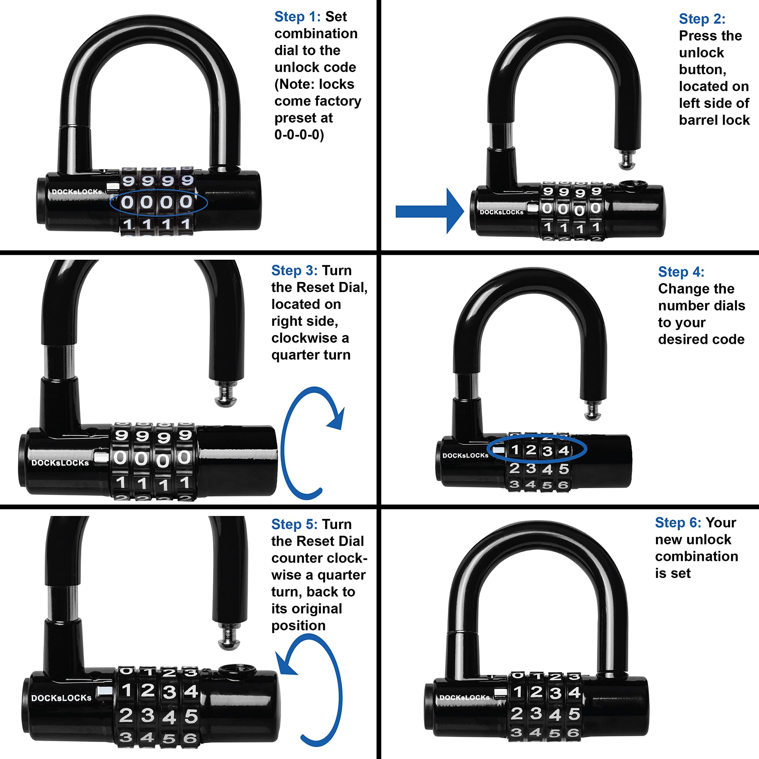 DocksLocks Zestaw blokad kablowych (1,5 m do 7,6 m) – odporny na warunki atmosferyczne, pętelkowe końcówki, zwinięty, kompaktowy, zawiera U-Lock, zabezpieczenie przed kradzieżą do rowerów, mebli
