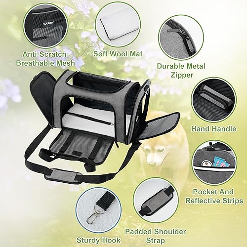 Vista 20 de Soundy Transportador para perros y gatos, aprobado por aerolíneas, para perros pequeños, medianos y gatos de menos de 15 libras, plegable, de lados