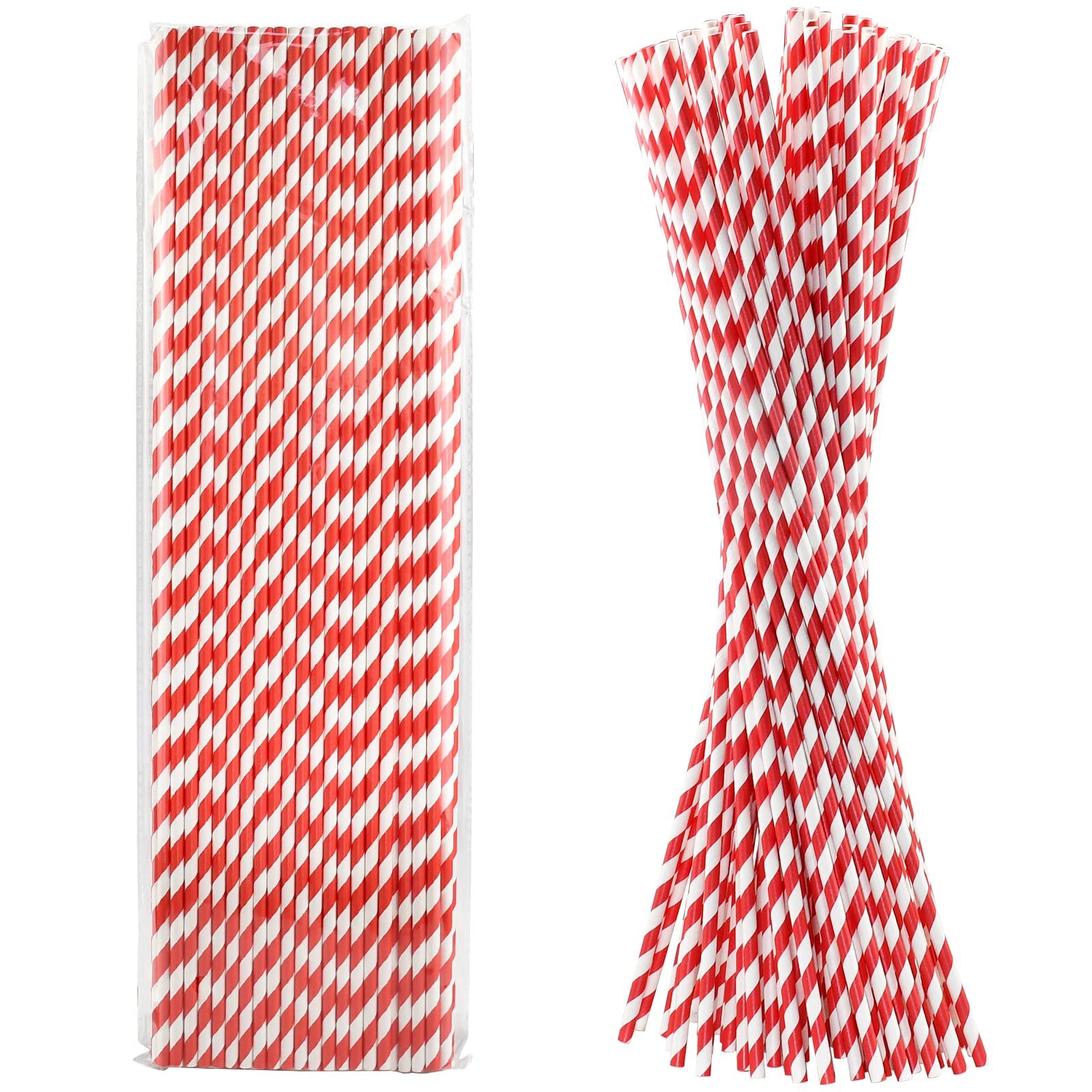 Cannucce di carta extra lunghe da 46 cm per bevande di grandi dimensioni, artigianato fai da te, bastoncini di zucchero filato - strisce rosse/bianche, 100 conteggi - 100% biodegradabili