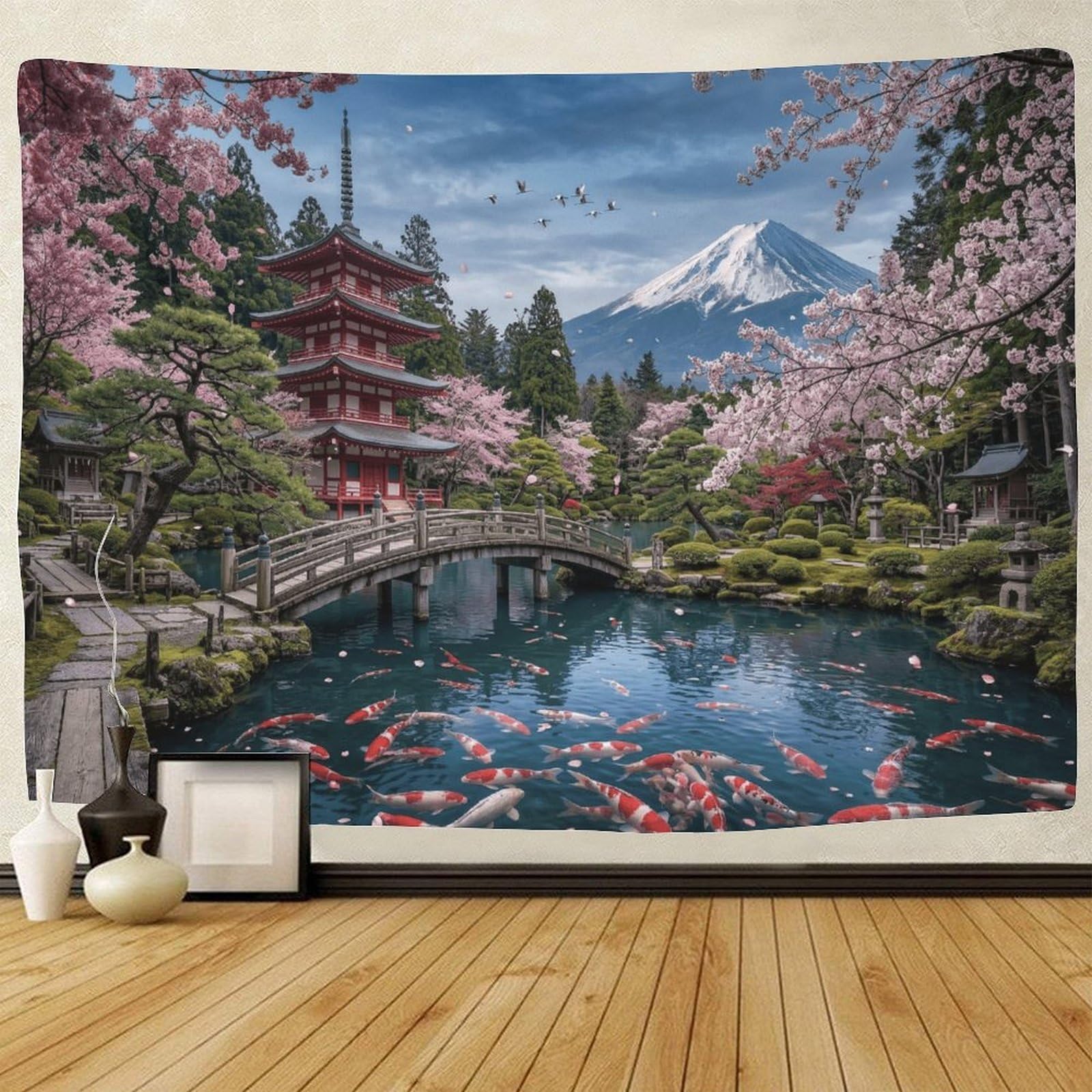 GPMNBCXZK Japanese Mount Fuji Wall Tapestry Sakura Garden 3D Print Hanging Decor for Living Room Bedroom Dorm 70cmx100cm