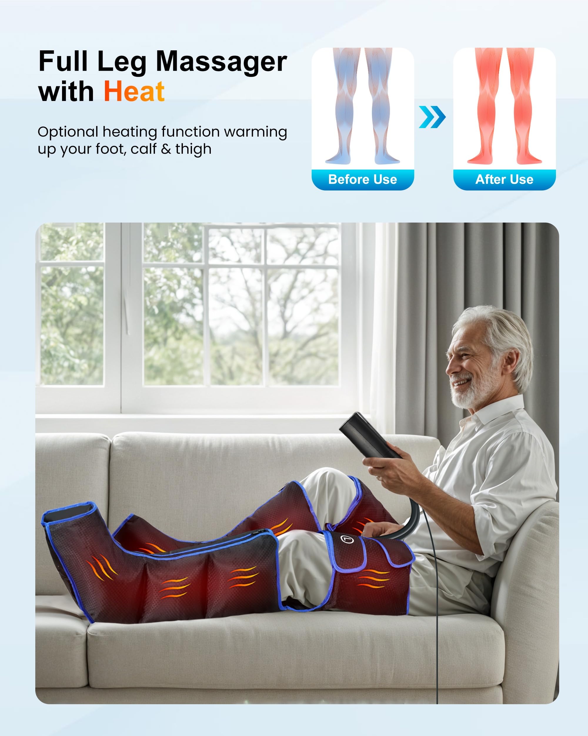 COMFIER Masajeador de Piernas con Calor y Compresión, Masajeador 3 en 1 para Pies y Piernas, 6 Modos y 3 Niveles de Intensidad, Función de Calor Integrada, Ideal como Regalo
