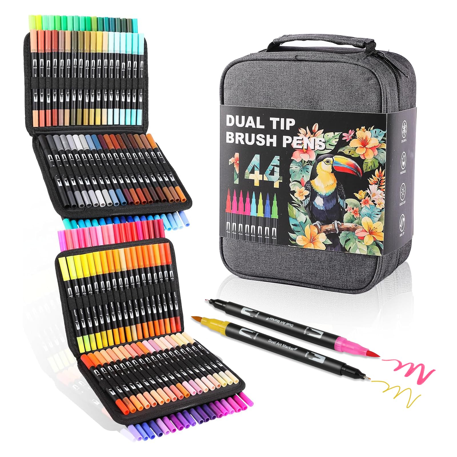 PATIKIL Dual Tip Colored Pens, 60 Colors Brush And Fineliner Tips Watercolor Coloring Markers Drawing Lettering Journaling Calligraphy Note Taking Colorin