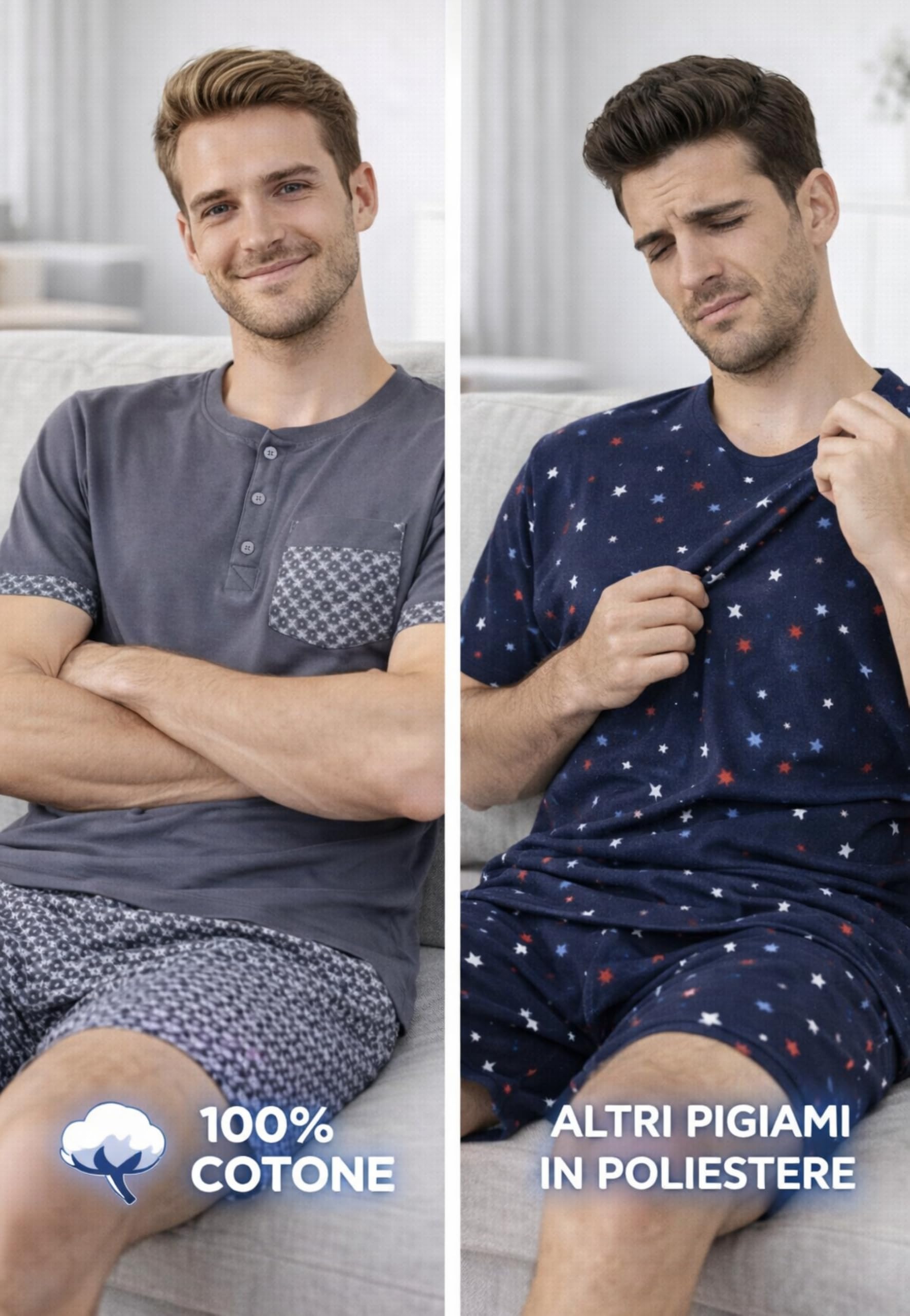 Intimitaly Vanuè - Pigiama Corto Uomo Estivo, Cotone Leggero, Maglia e Pantalone, Comfort-Fit, Traspirante