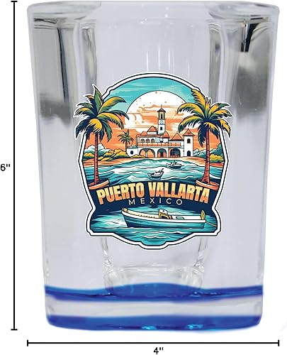 Miniatura 3 de R and R Imports Puerto Vallarta Mexico Design A Souvenir - Vaso de chupito cuadrado de 2.5 onzas, base azul individual