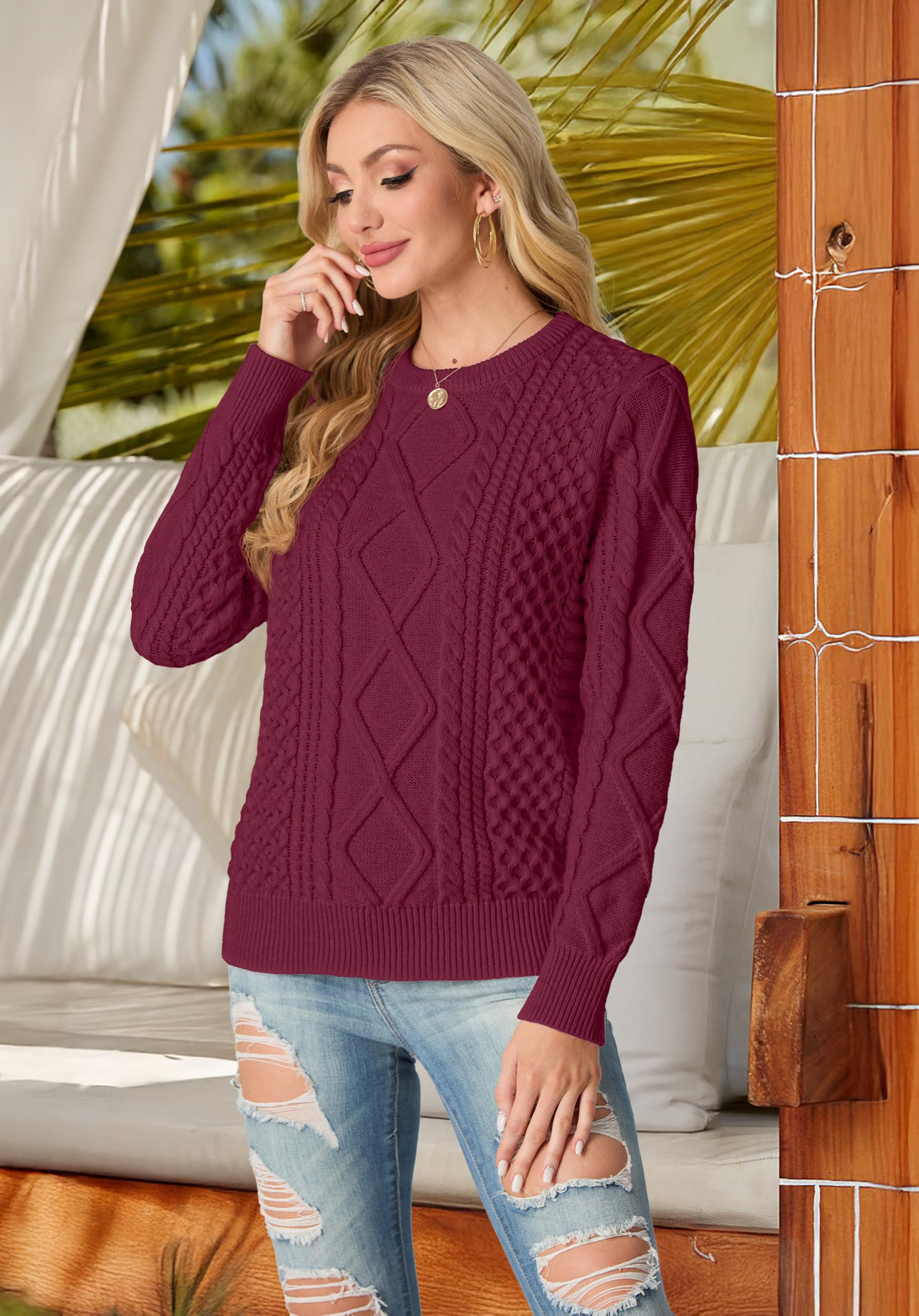 GRECERELLE Maglione da donna girocollo lavorato a maglia a trecce maglioni da donna maglioni da donna UK maglione a maniche lunghe pullover top