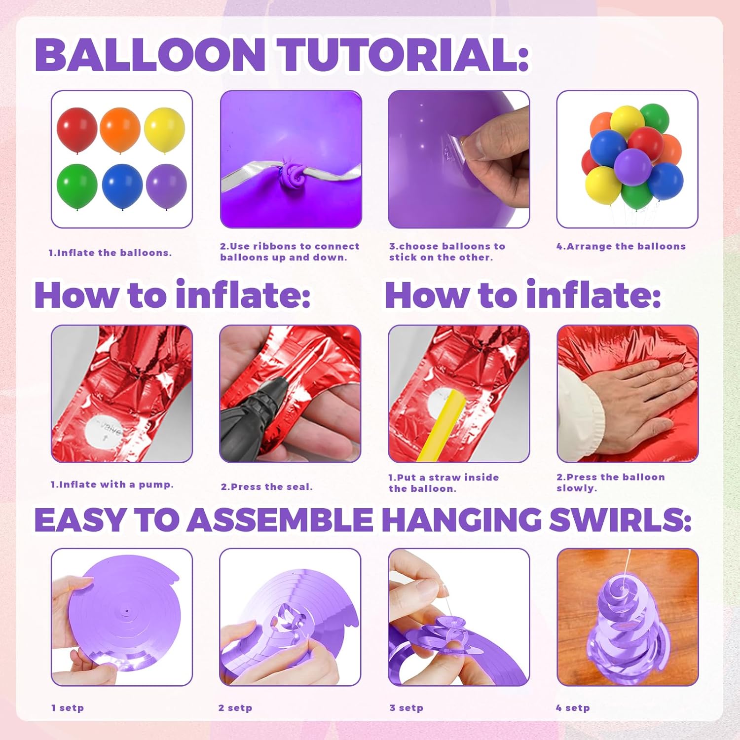 Colorful Rainbow Birthday Decorations with Assorted Color Happy Birthday Banner Rainbow Balloons, Star Foil Balloon, Tassel Swirls & 2Pcs Fringe Curtains - Image 7