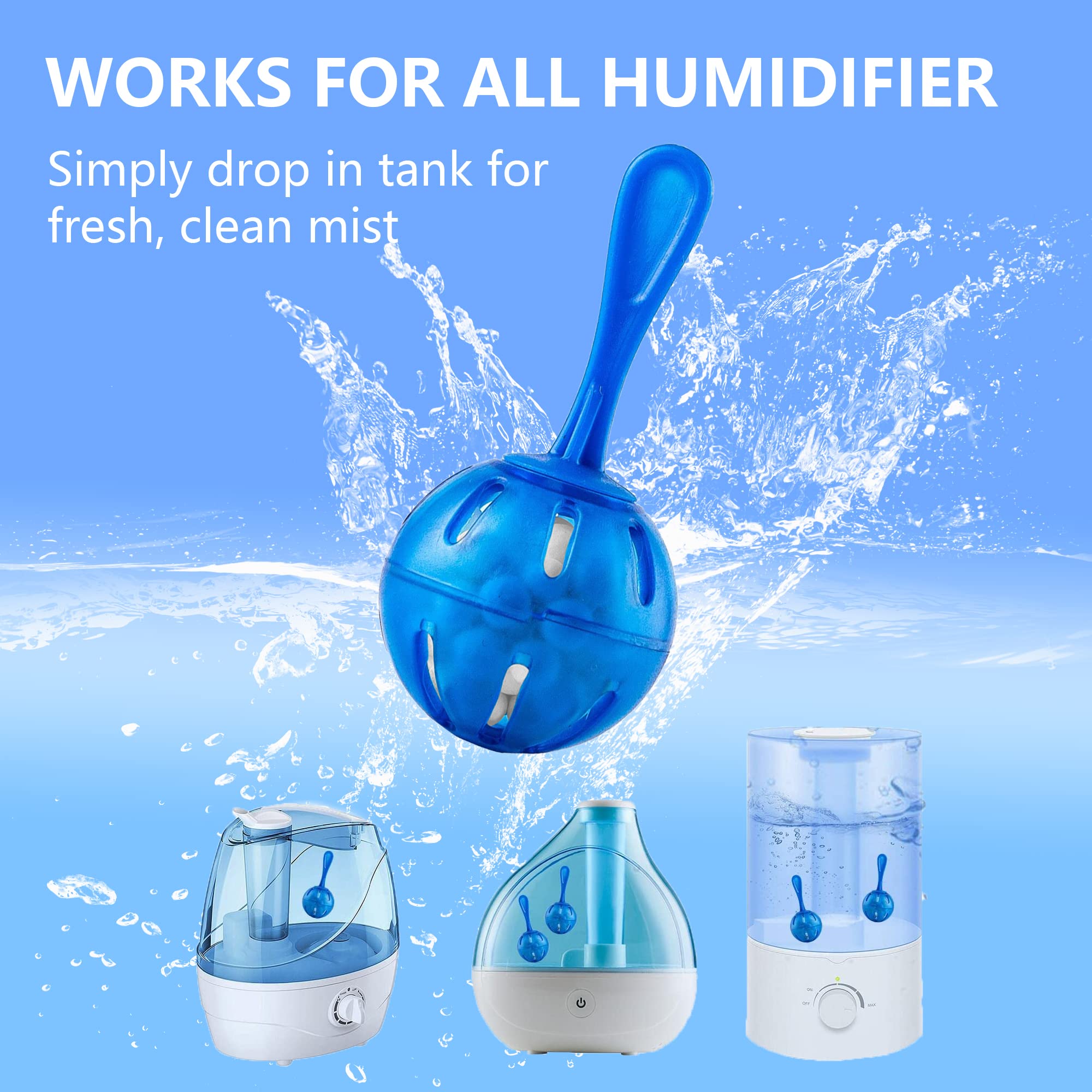 WANGCL Paquete de 10 limpiadores de humidificador, bola de limpieza de desmineralización, funciona en todos los humidificadores y tanques de peces, purifica el agua, elimina el polvo blanco y el olor