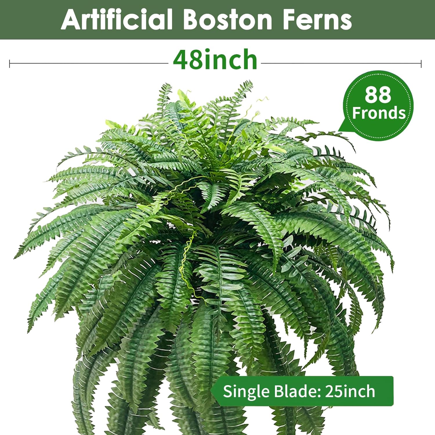 Artificial Ferns for Outdoors Look Real Fake Ferns, Large Faux Boston Fern for Outdoor Planter Realistic UV Resistant Artificial Fake Plants for Porch Patio Hanging