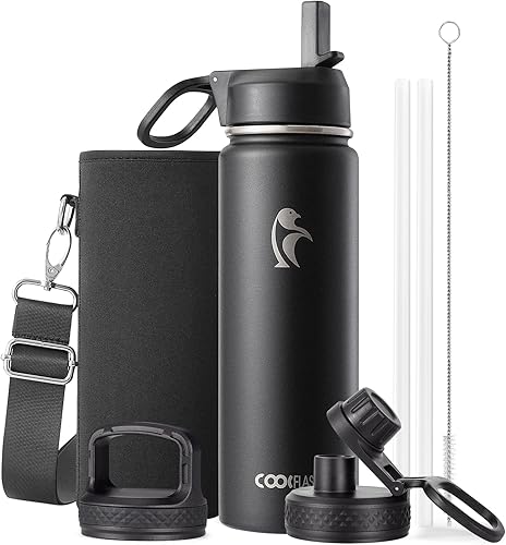 Miniatura 39 de Coolflask - Botella de agua de 64 onzas, aislada, con popote y 3 tapas, con diseño Galaxy, de acero inoxidable al vacío, mantiene las bebidas frías