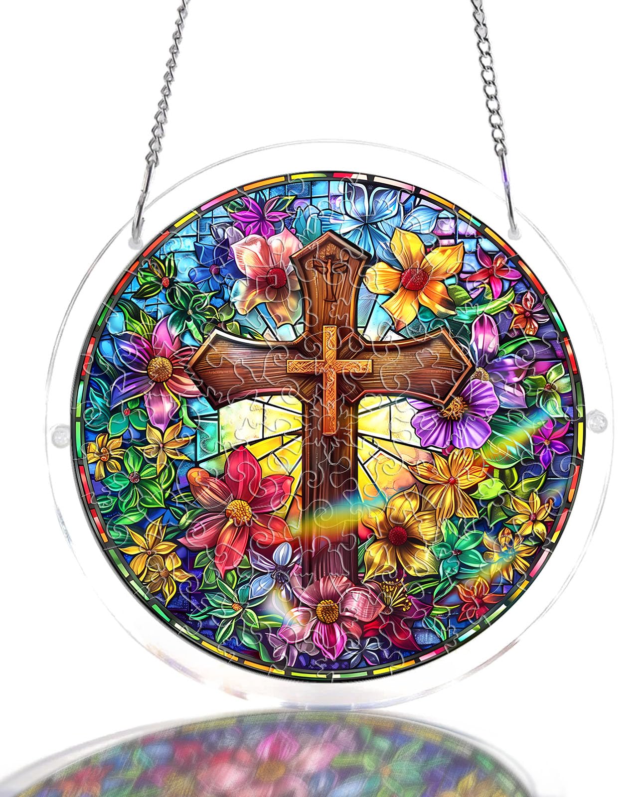 WOODBESTS Acrylic Suncatcher Puzzles, Suncatcher for Doors Garden Window Hanging, Flowers and Hummingbird Puzzle, Birthday for Lover (L - 8.9 * 8.9in) — image 1