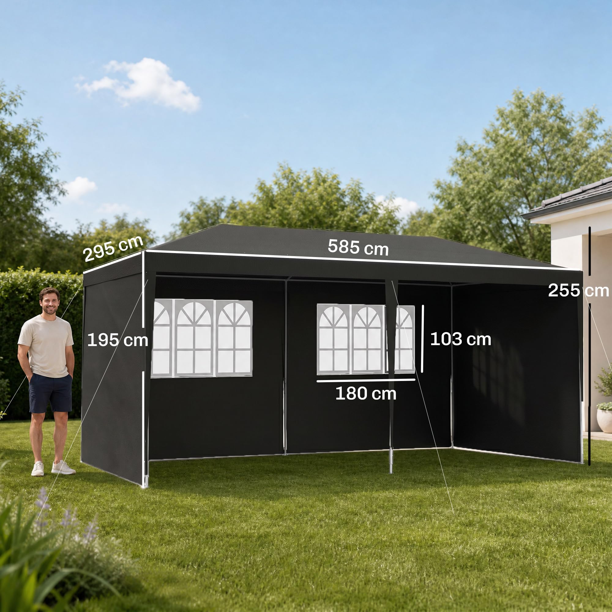 Outsunny 6 x 3 m pawilon imprezowy na zewnątrz, zadaszenie tarasu, schronienie z oknami i ścianami bocznymi, ciemnoszary