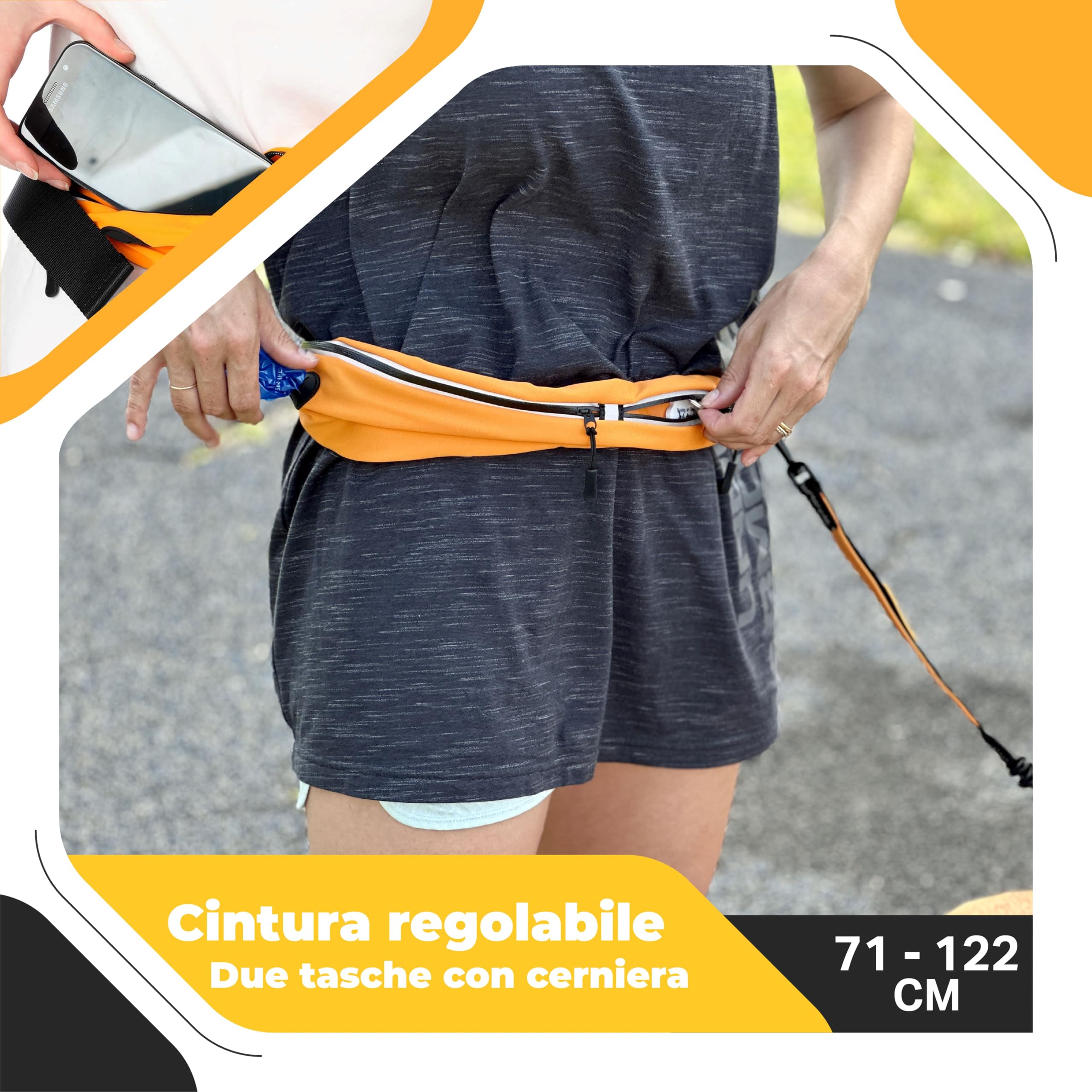 Guinzaglio Mani Libere per Cani - Da Corsa, Cintura Dog Trekking/Jogging, Canicross Fino a 60 Kg