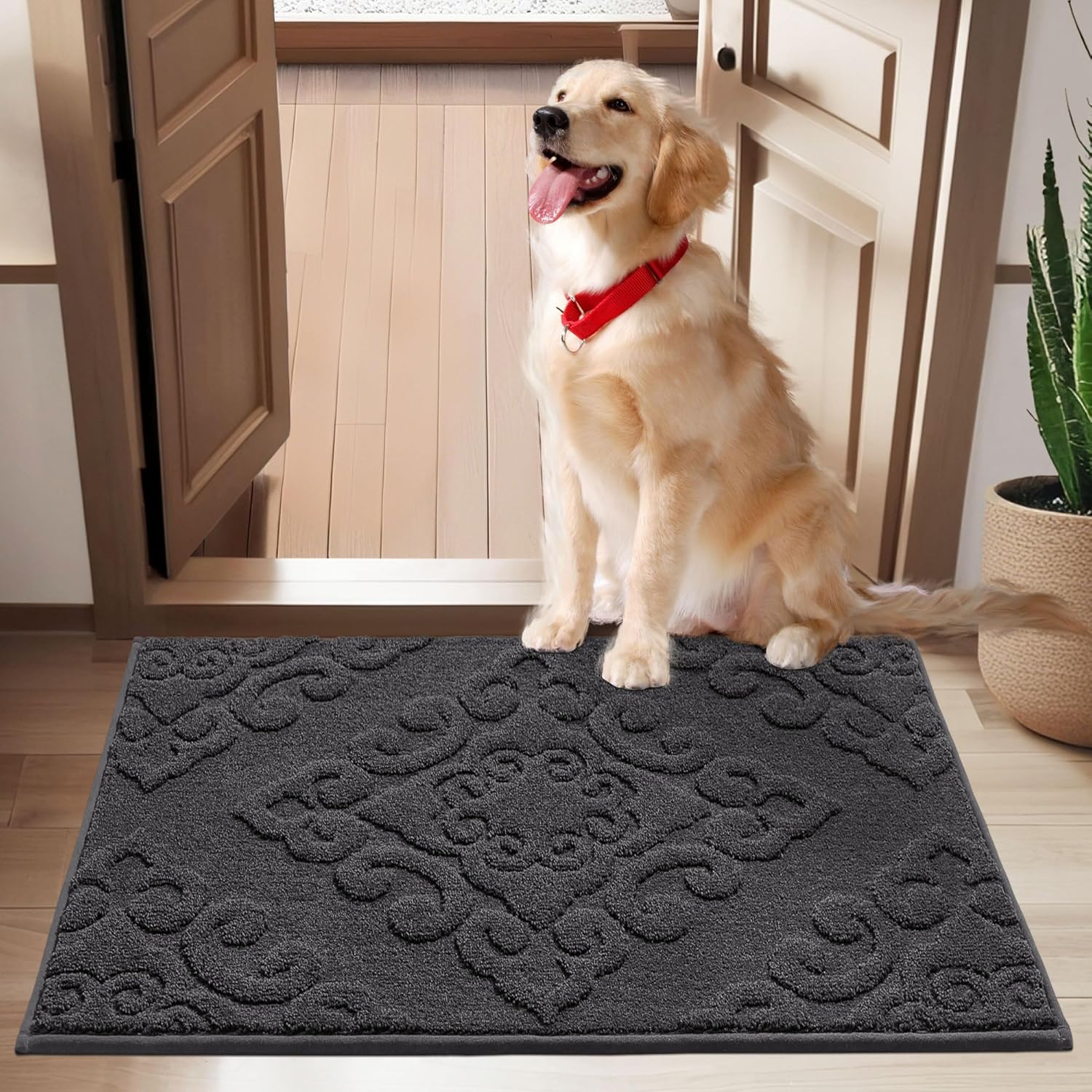 COSY HOMEER Door Mat 24x36 Absorbent Dirt Trapper Entryway Rugs Non-Slip Welcome Mat Washable Entry Rugs Low Pile Doormat for Front Back Door, Muddy Wet Shoes & Paws,Dark Grey
