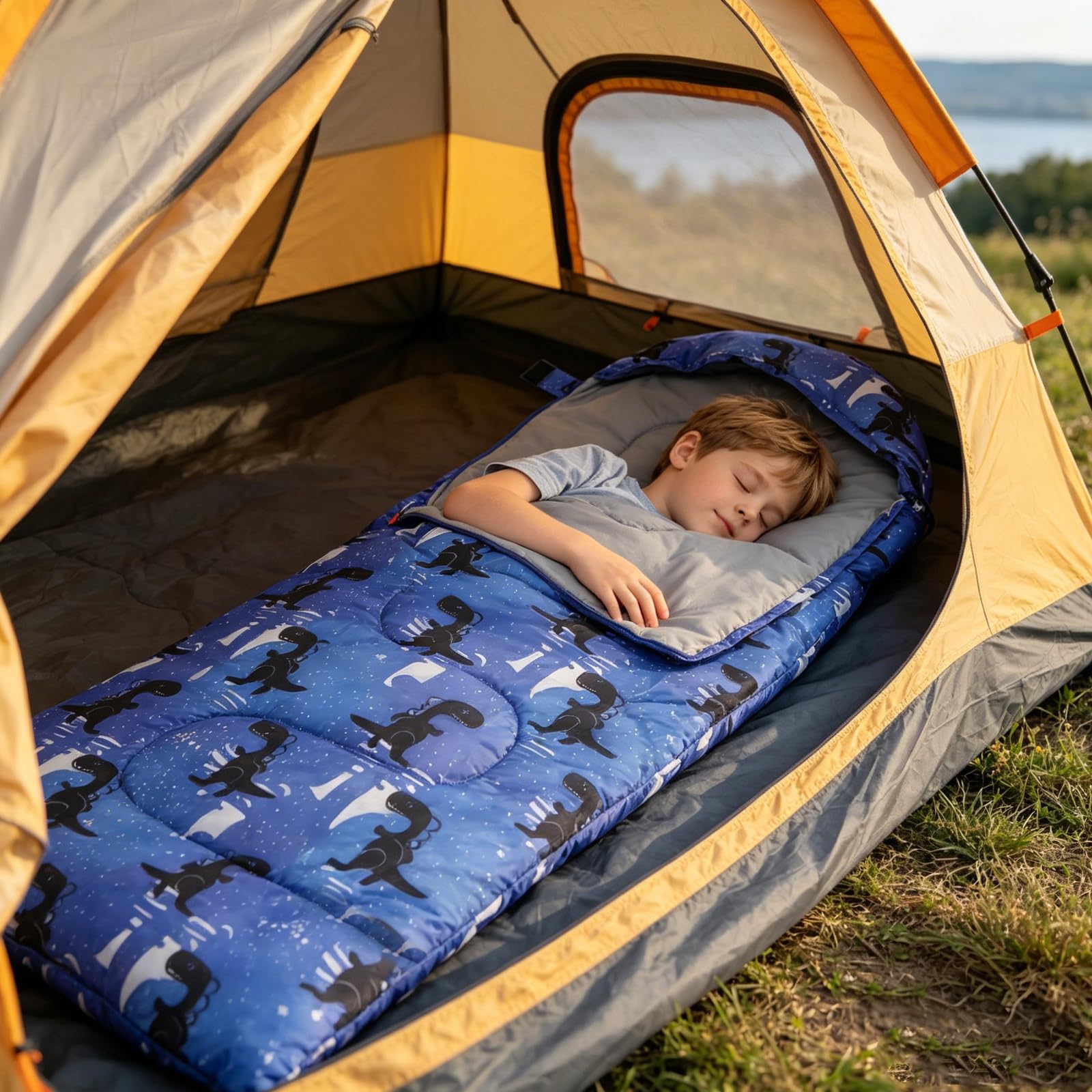 Sacos de dormir para niños, sacos de dormir de camping con bolsa de transporte, saco de dormir compacto para senderismo, mochileros, 3 estaciones, clima cálido y fresco, ligero, impermeable, viajes al