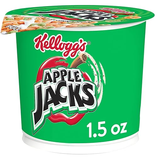 Kellogg's Apple Jacks - Taza de cereales para desayuno, 8 vitaminas y minerales, aperitivos para niños, original, taza de 1.5 onzas