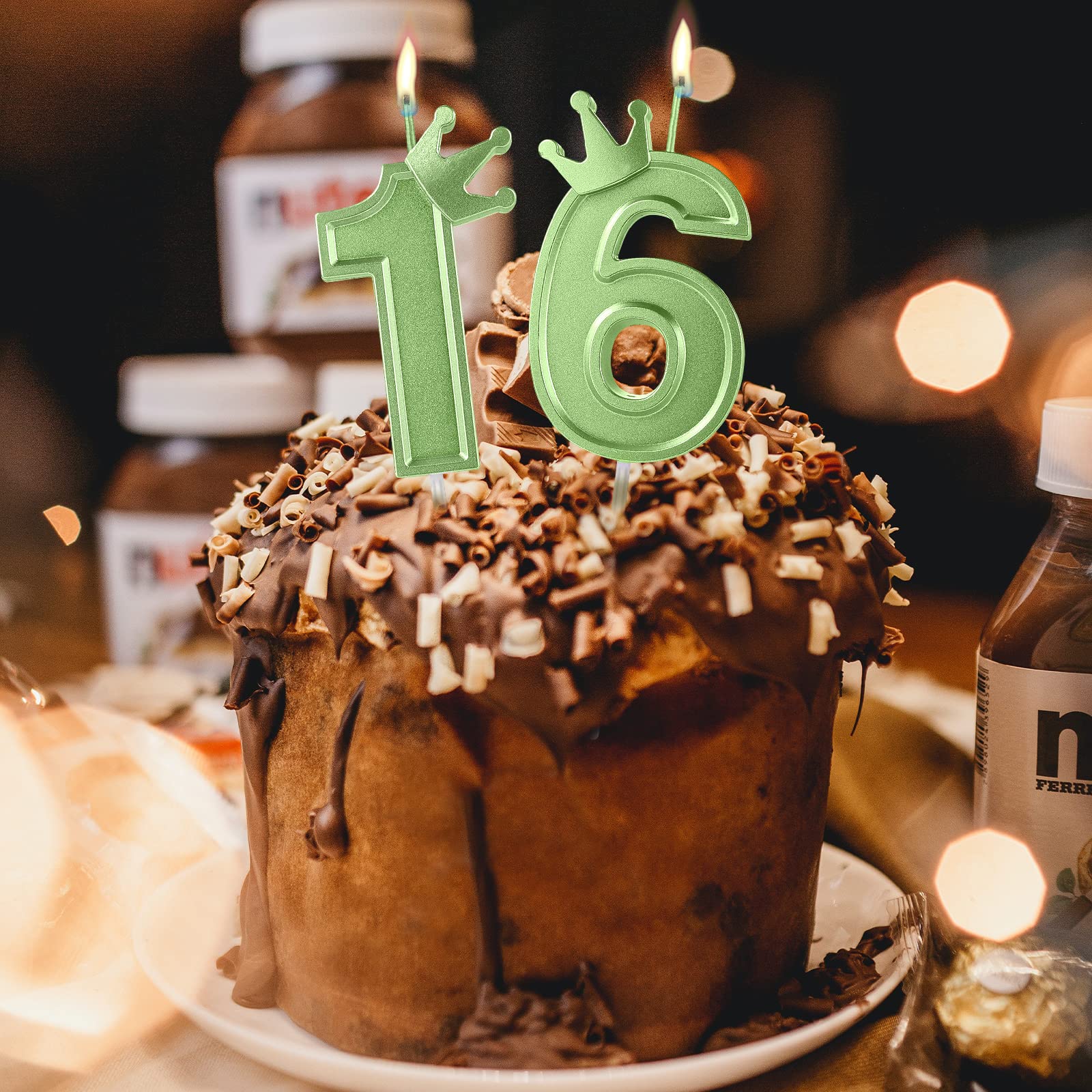 7,6cm Candele Numeri Torta, 3D Candele di Compleanno Numero con Corona Candele a Forma di Numero per Compleanno Anniversario Feste (Verde; 6